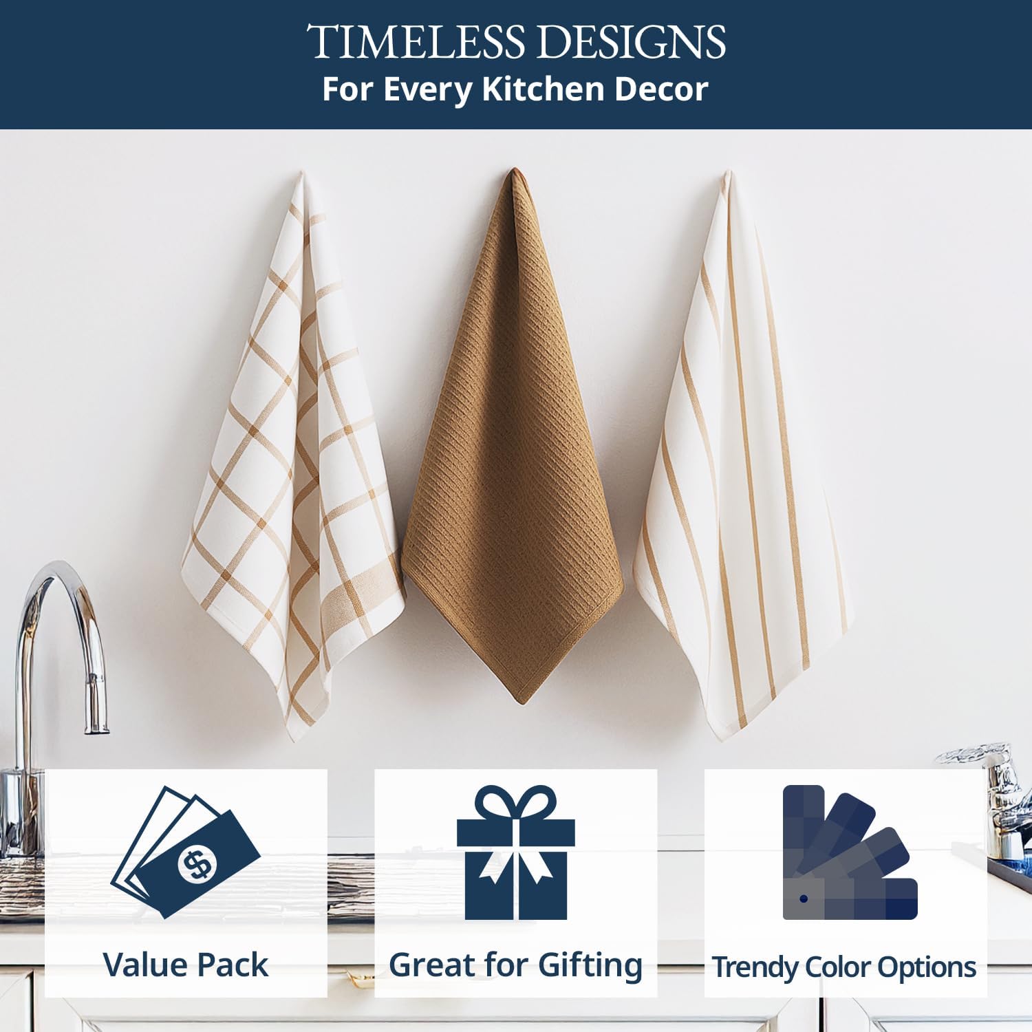 LANE LINEN Tea Towels Set - 6 Pack, 18”x28”, 100% Cotton Kitchen Towels, Absorbent & Quick-Drying Dish Towels Set with Hanging Loop - Beige - Image 4