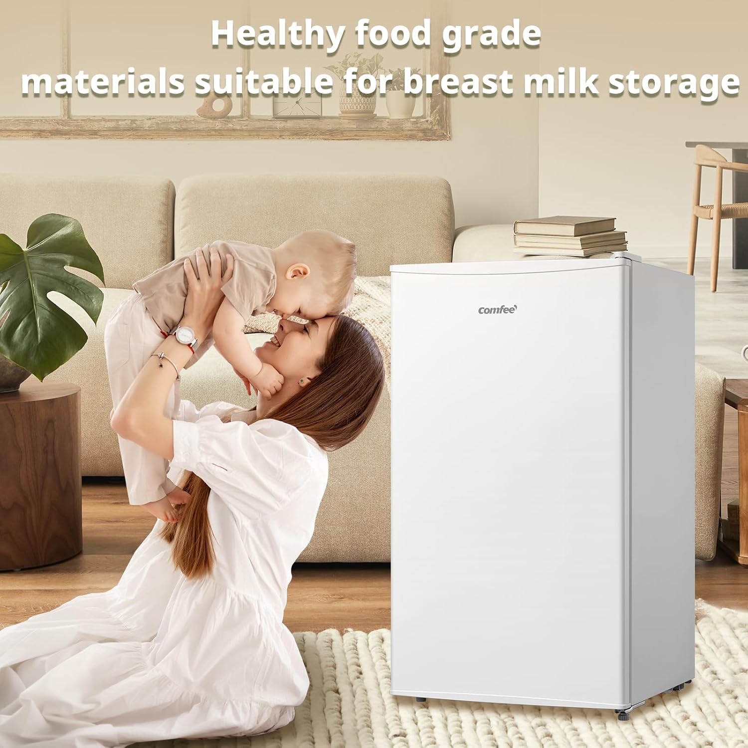 COMFEE' RCU60WH2(E) 60L Freestanding Under Counter Upright Freezer, 4-Star Freezer up to -24°C, 3 Storage Compartmen, Adjustable Thermostat, Reversible Door, White - Image 5
