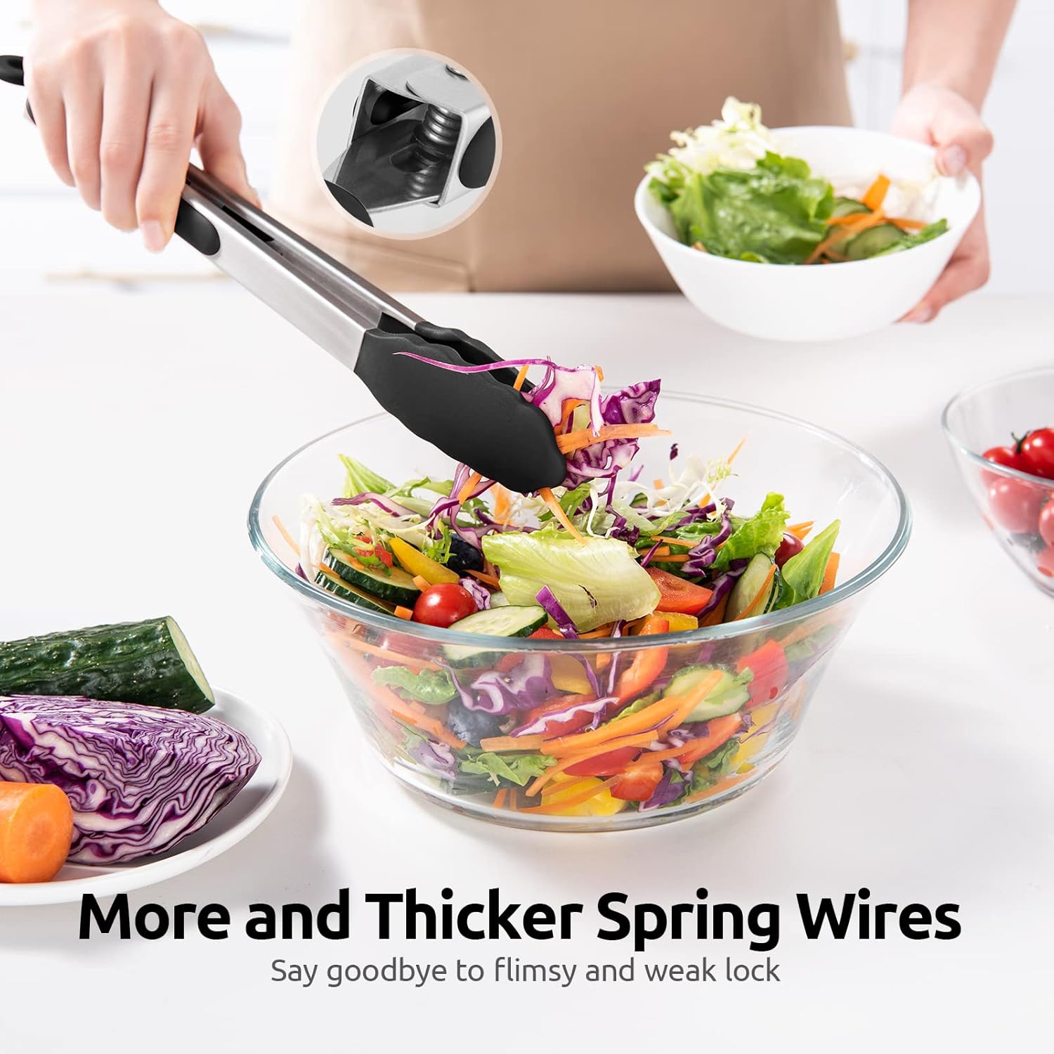 315℃ Heat Resistant Kitchen Tongs: U-Taste Silicone Cooking Tong Set with Firm Sealed Non Stick Silicone Tips and Silicon Coated 18/8 Stainless Steel Handle for Serving Grilling (Set of 2, Black) - Image 8