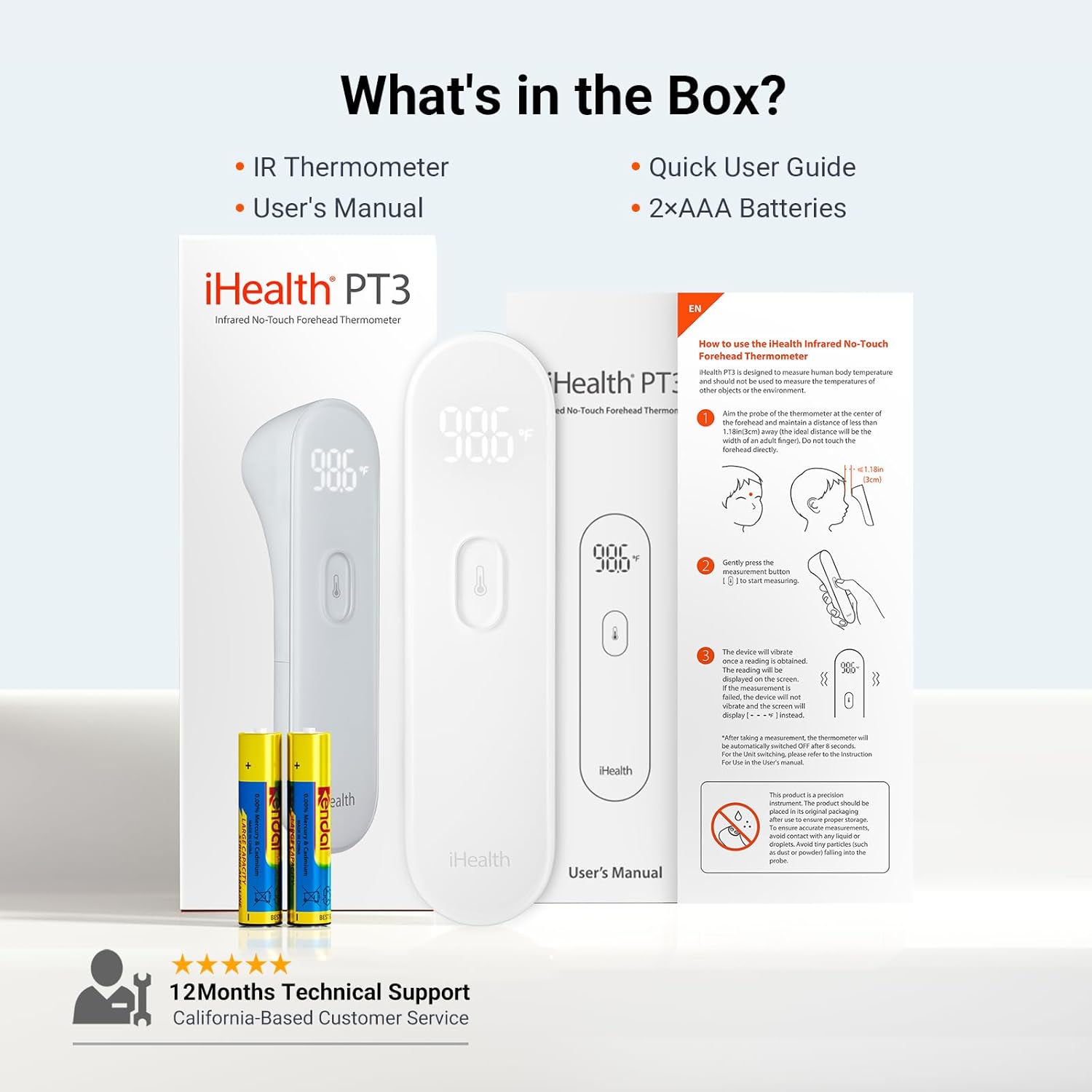 iHealth No-Touch Forehead Thermometer, Digital Infrared Thermometer for Adults and Kids, Touchless Baby Thermometer with 3 Ultra-Sensitive Sensors(PT3) - Image 8