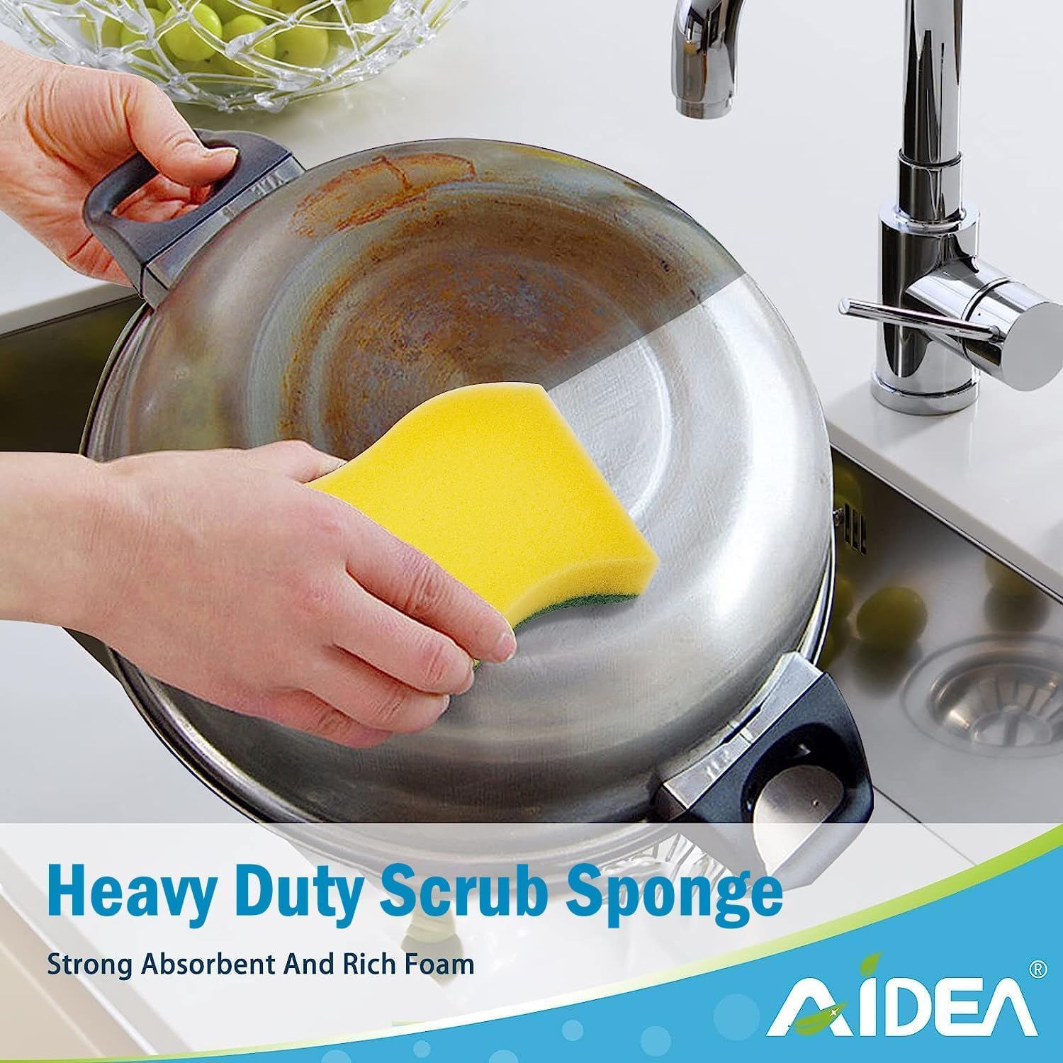 AIDEA Heavy Duty Scrub Sponges Washing Up Pack of 12, Cleaning Scrub Sponge, Stink Free Dual-Sided Dishwashing Sponge, Effortless Cleaning Eco Scrub Pads for Dishes,Pots,Pans All at Once - Image 5