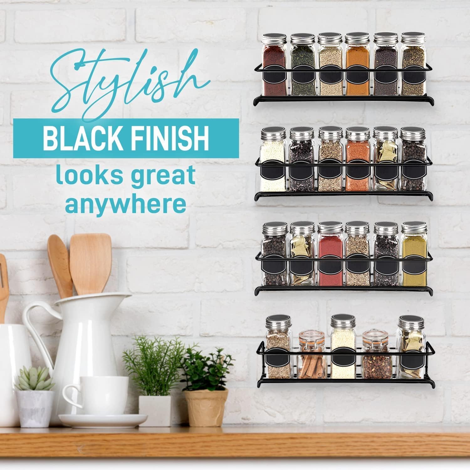 Priksia Spice Rack 4 Pack Spice Rack Wall Mounted Organizer with Adhesive Stickers & Screws for kitchen condiments - Image 7