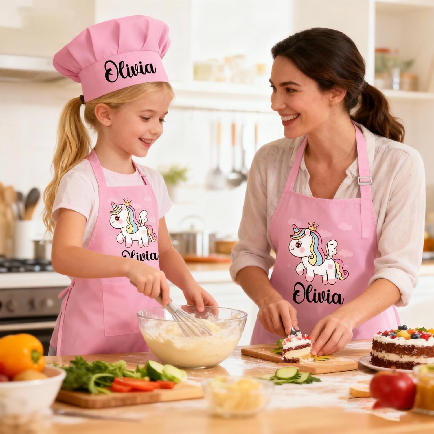 Personalised Kids Apron and Chef Hat Set Gift for Girls Boys Custom Kids Aprons with Name Adjustable Kitchen Cooking Child Aprons - Image 5