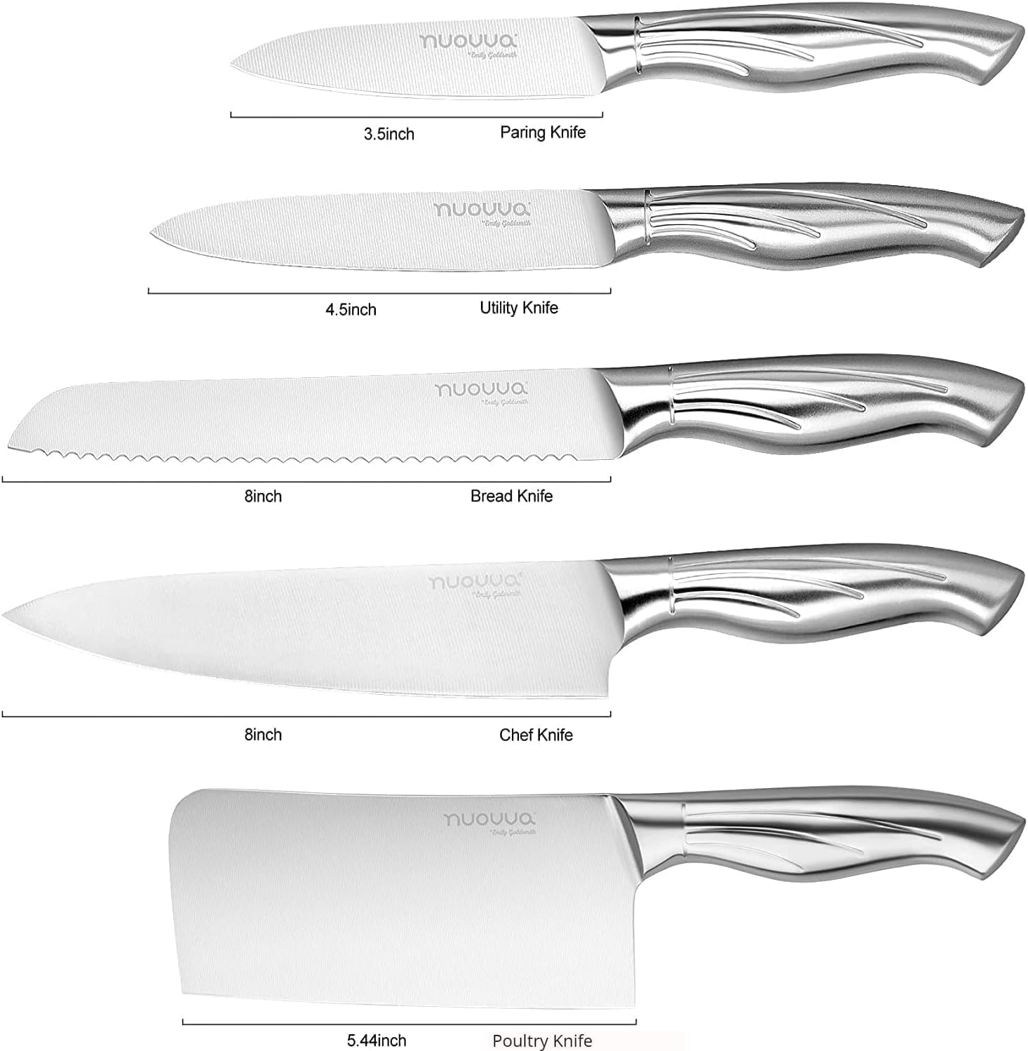 nuovva Kitchen Knife Set with Rotating Stand - Sharp Stainless Steel Knives Set - 360 Degree Rotating Block - Image 2