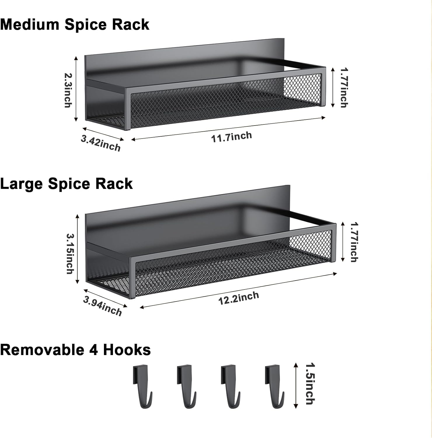 Aufworld Magnetic Spice Rack for Refrigerator, 2 Pack Magnetic Shelf, Fridge Magnet Organizer with Moveable 4 Hooks, Magnet Fridge Shelf for Kitchen Organization and Storage (2 Pack) - Image 2