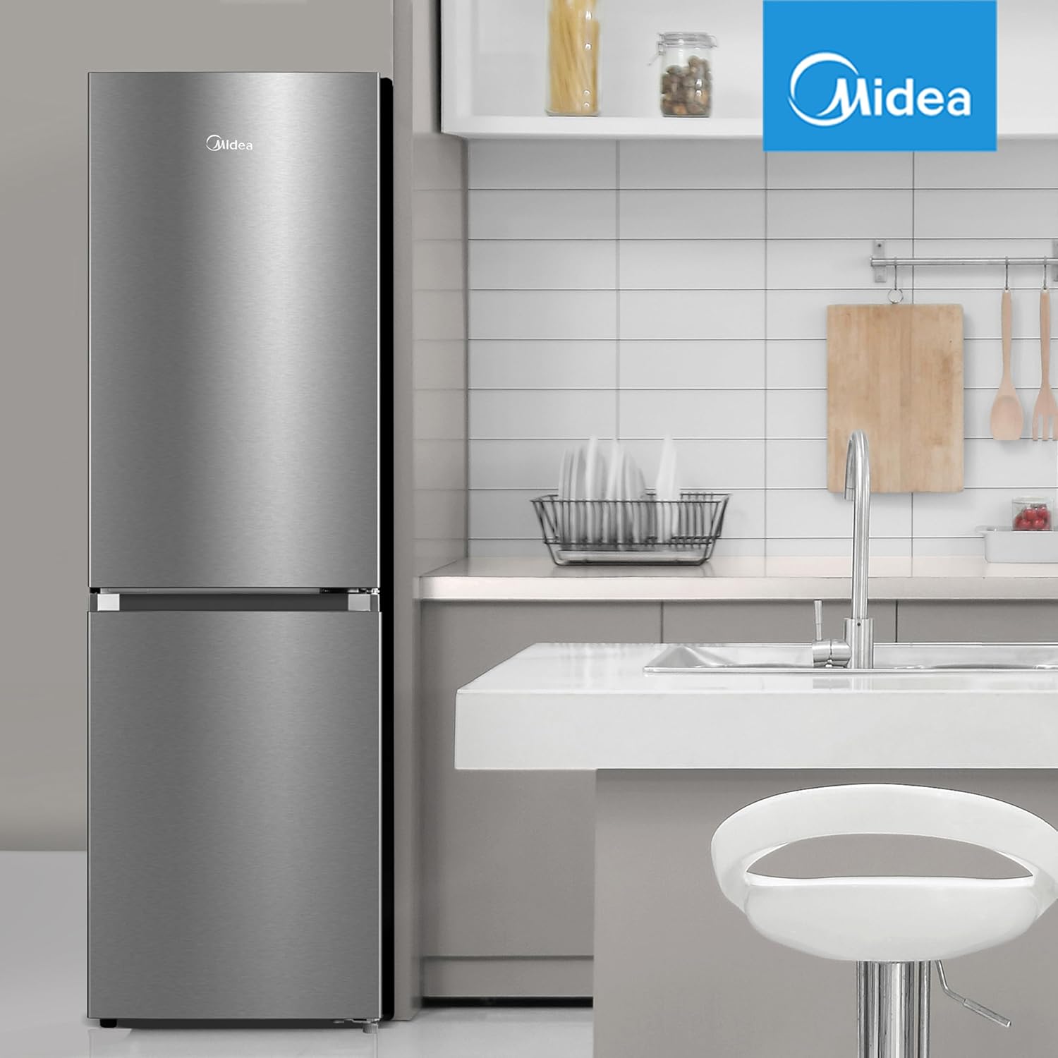 Midea MDRB379FGD02 273L 60/40 Freestanding Fridge Freezer, 173L Fridge, 100L Freezer, Frost Free, Fast Cool & Fast Freeze Mode, 54.7W x 63.2D x 180H cm, Stainless Steel - Image 9