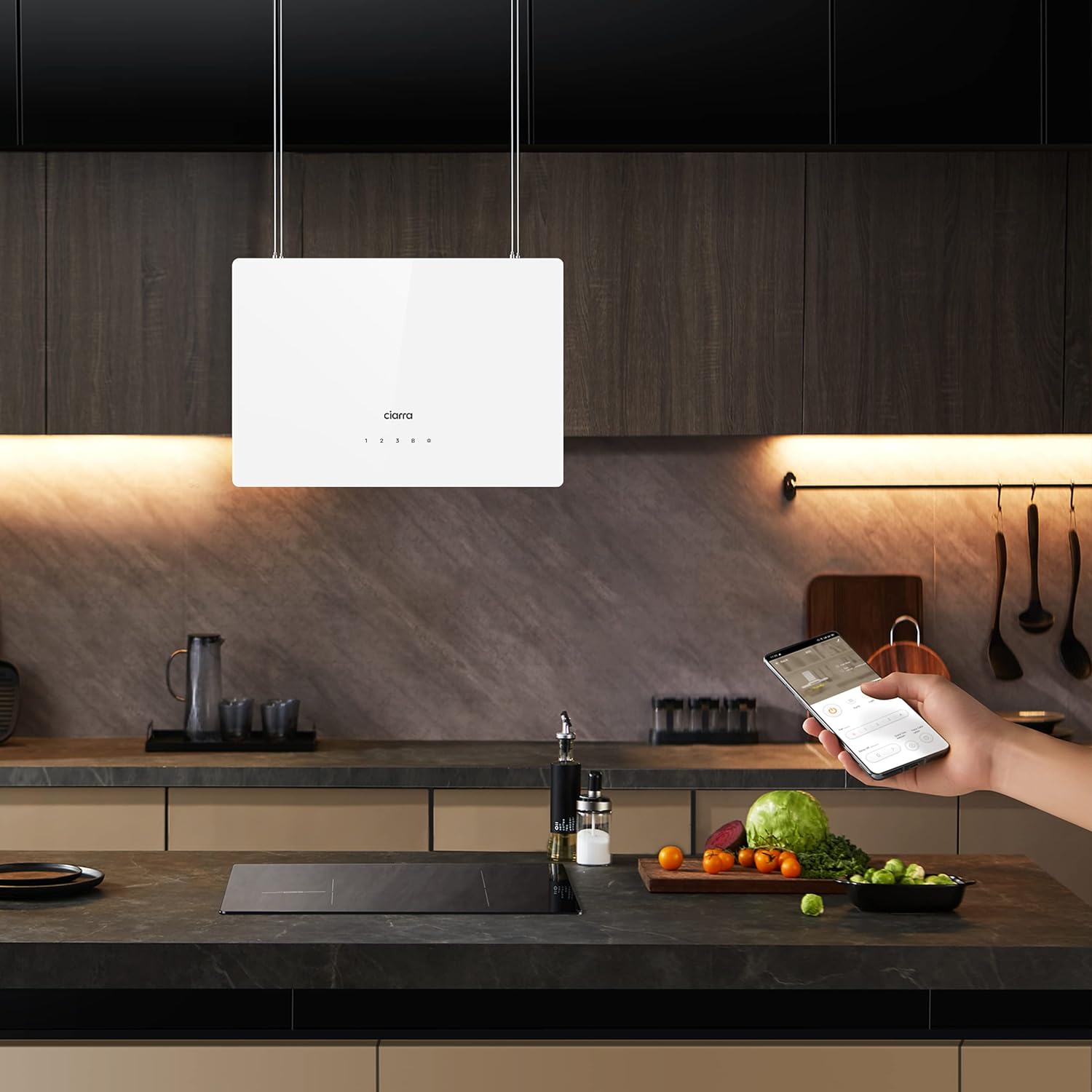 CIARRA Island Cooker Hood 48cm 700m³/ h CBCS4850 LED Display WIFI&Touch Control Ceiling Hood 4-Speed with Booster Recirculating&Ducting Kitchen Extractor Fan - Image 3