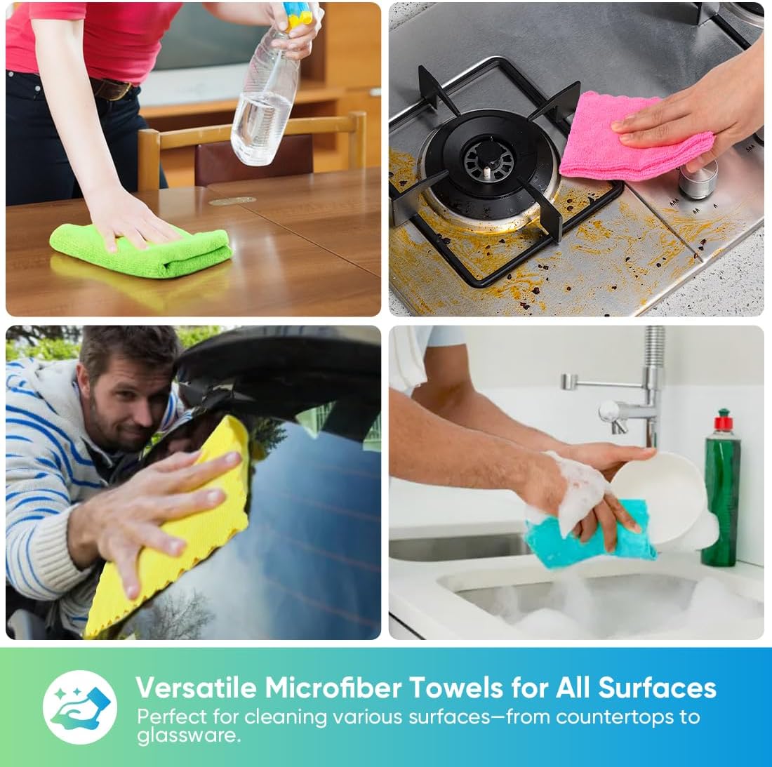 HOMEXCEL Microfiber Cleaning Cloths, 24 Pack Cleaning Towels for Kitchen, Lint Free, Scratch-Free, Highly Absorbent, and Reusable Cleaning Rags for House, Window and Glass, Cars, 30 X 30 CM - Image 5