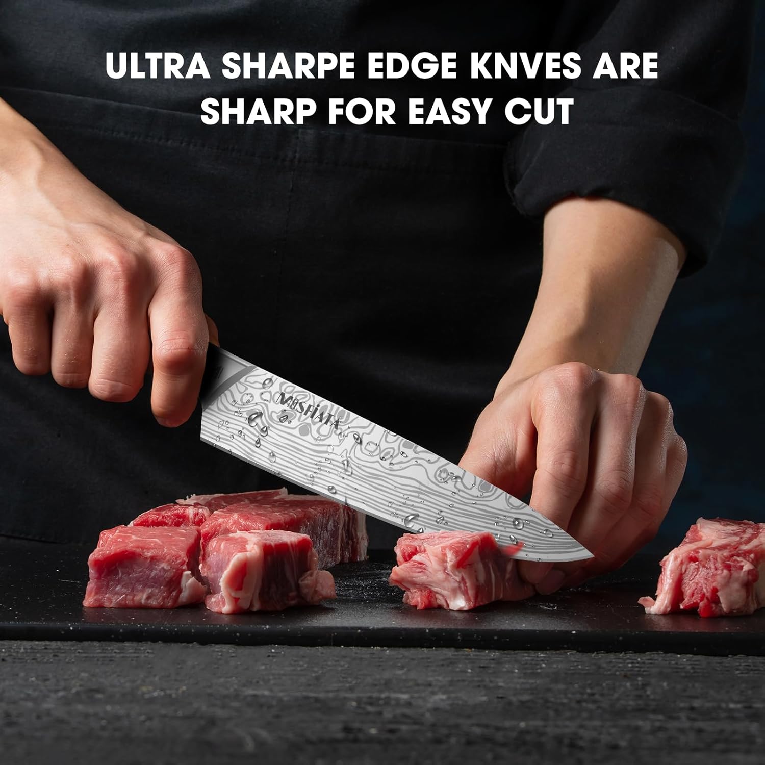 MOSFiATA Chef Knife Set, 12PCS Portable Sharp Kitchen Knife Set, High Carbon Japanese Stainless Steel Professional Chef Knives Sets with Knife Roll Bag Sharpener - Image 5
