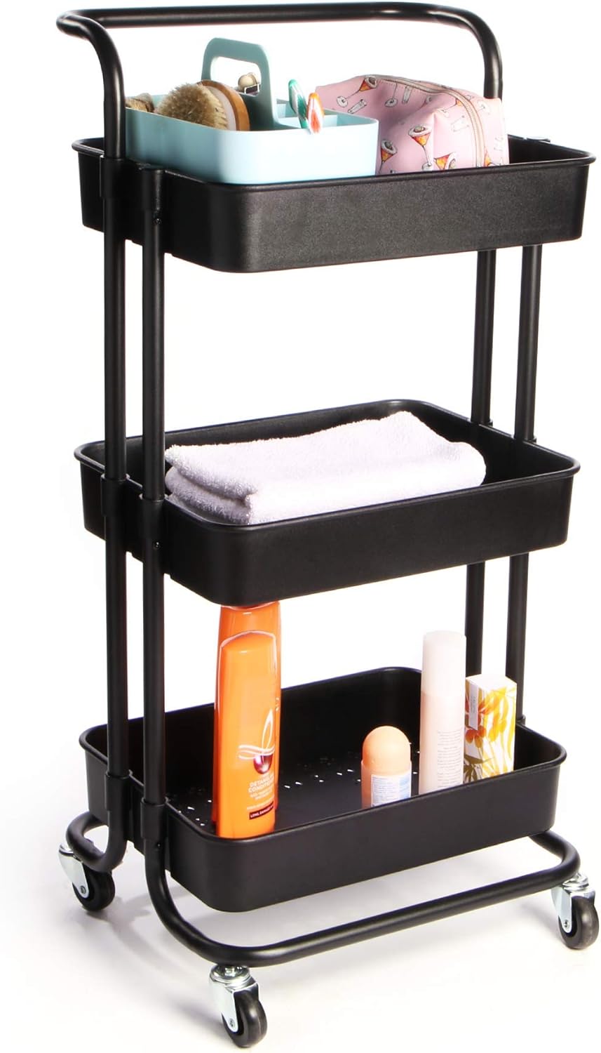 Maison & White 3 Tier Storage Trolley | Bathroom, Kitchen & Utility Unit | Book Cart | Make Up Rack | Mobile Organiser | Fruit & Vegetable Storage | M&W (Black) - Image 5