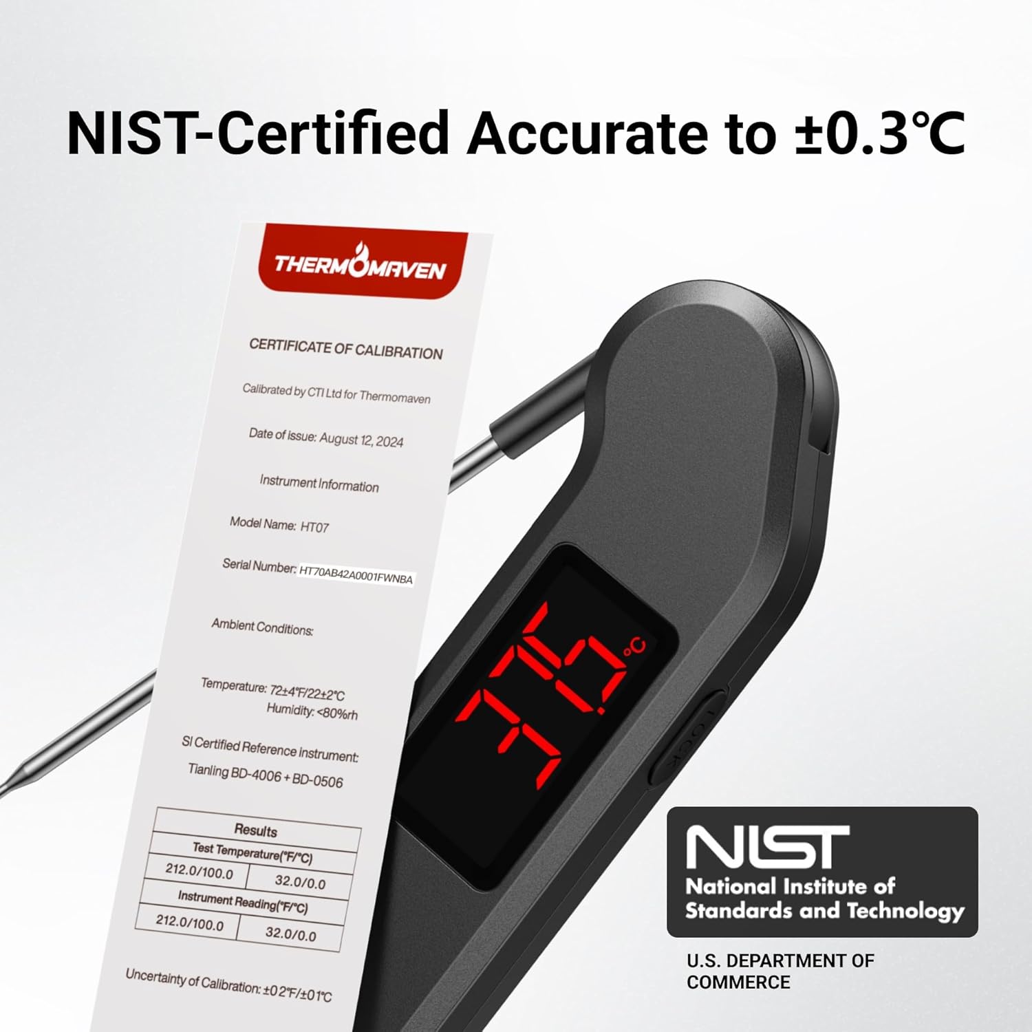 ThermoMaven Meat Thermometer Digital - 1s Instant Read, Food Cooking Thermometer Precise ±0.3℃ NIST Certified, IP65 Waterproof Magnetic Store, Large Bright LED Display, Home Kitchen BBQ Grill Oven - Image 3