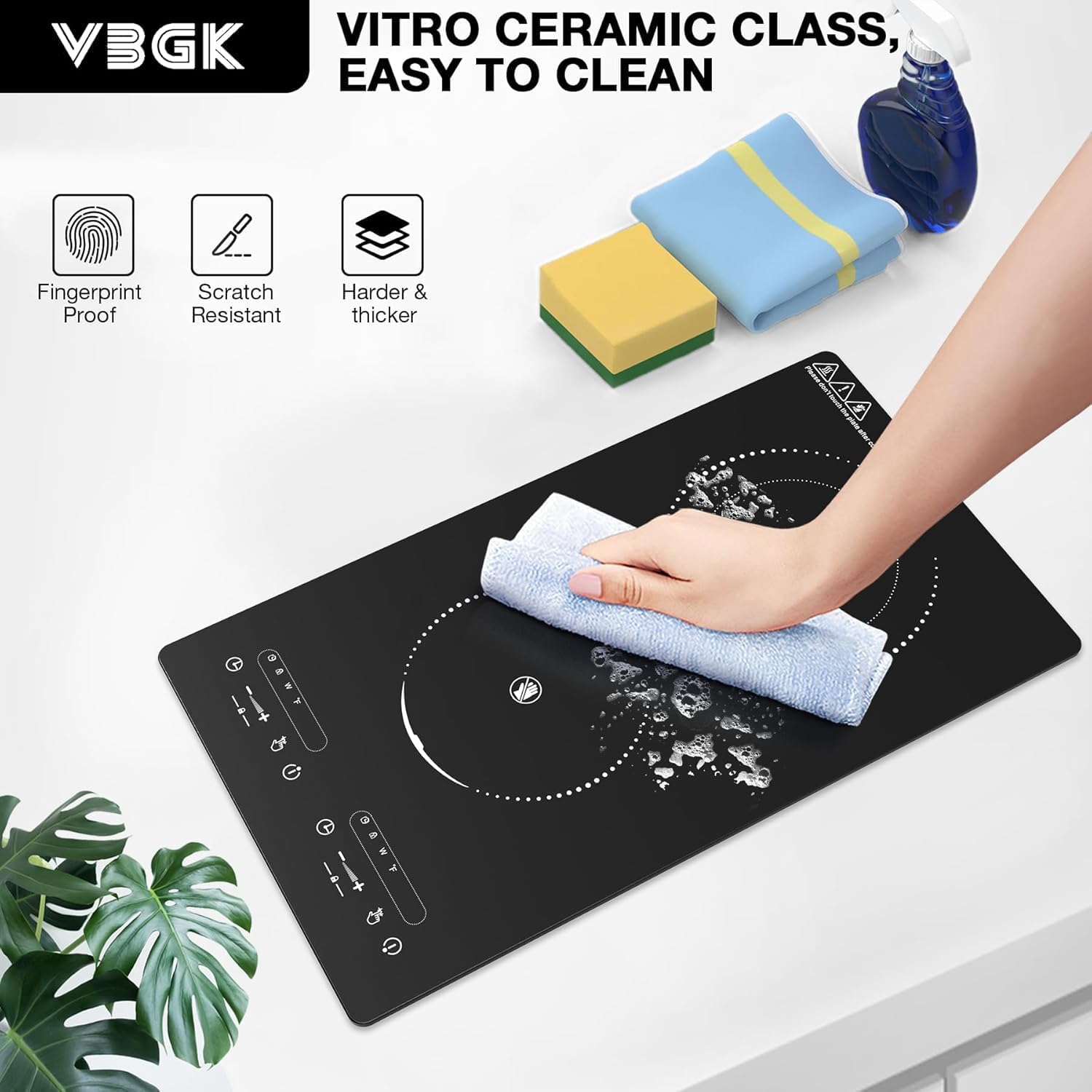 VBGK Double Ceramic Hob 3000W, Plug in 2 Ring Electric Hob with LCD Touch Control, Electric Cooktop with Safety Lock & Timer, 9 Power Levels, Built-in and Countertop 220V-240V - Image 9