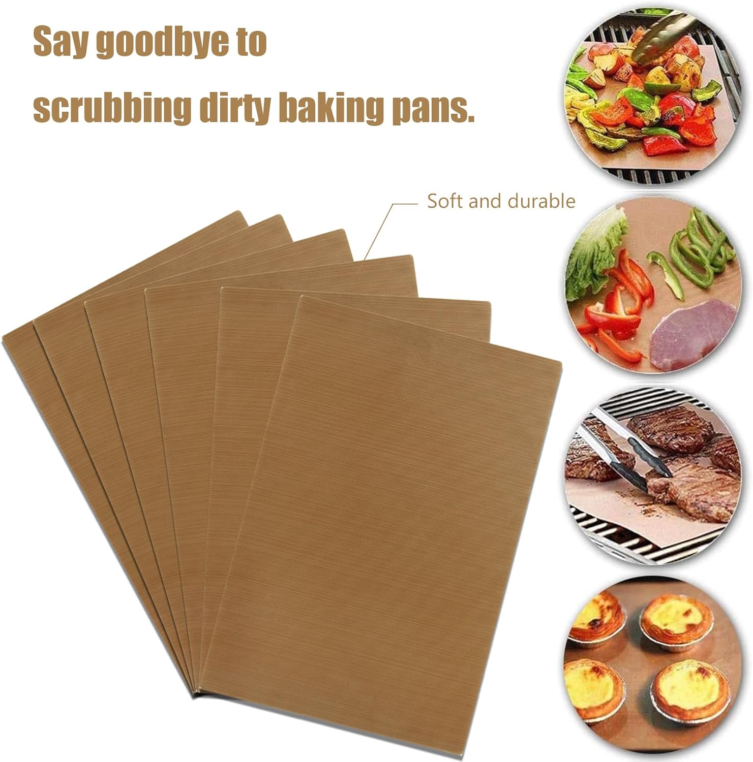6 Pack Sheets Washable Teflon Oven Liners,30x40cm Heat-Resistant Silicone Baking Mat,Reusable Silicone Baking Sheet Mat,Reusable Baking Mats Non Stick for Baking Tray Liner for Bread, Biscuits, Meat - Image 5
