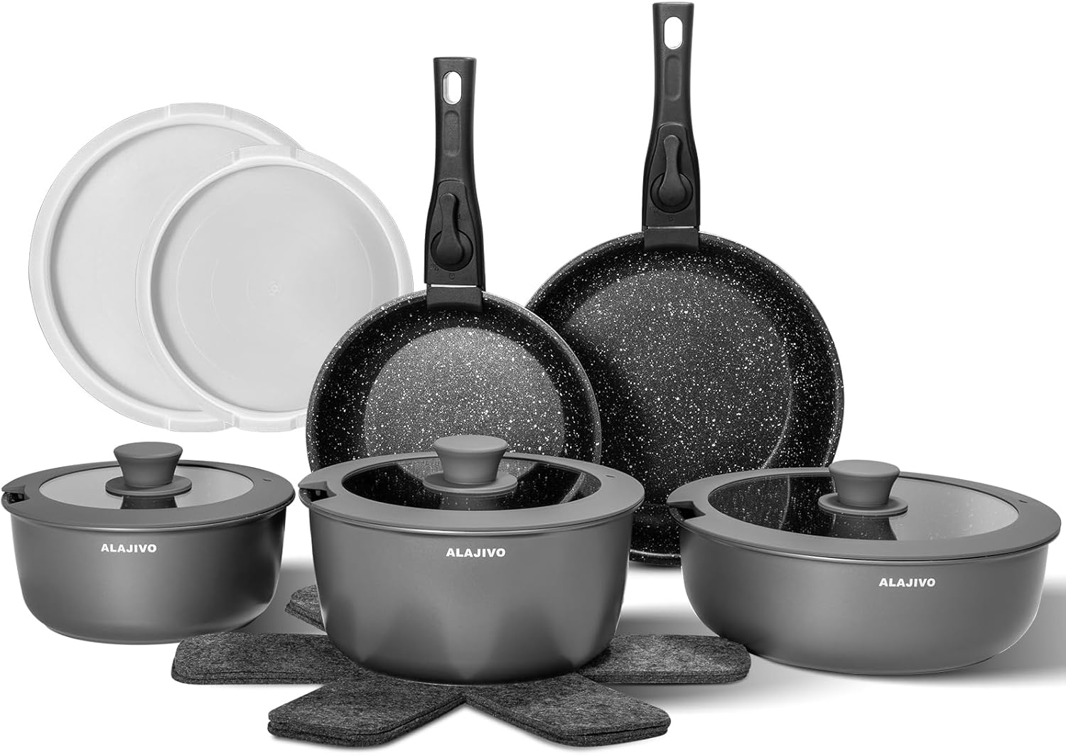 Non Stick Pots and Pans Set 17 Piece, Induction Hob Pan Set, Nonstick Removable Handle Kitchen Cookware Sets, Pot Set, Frying Pans Sets, Saucepan Sets with Lids