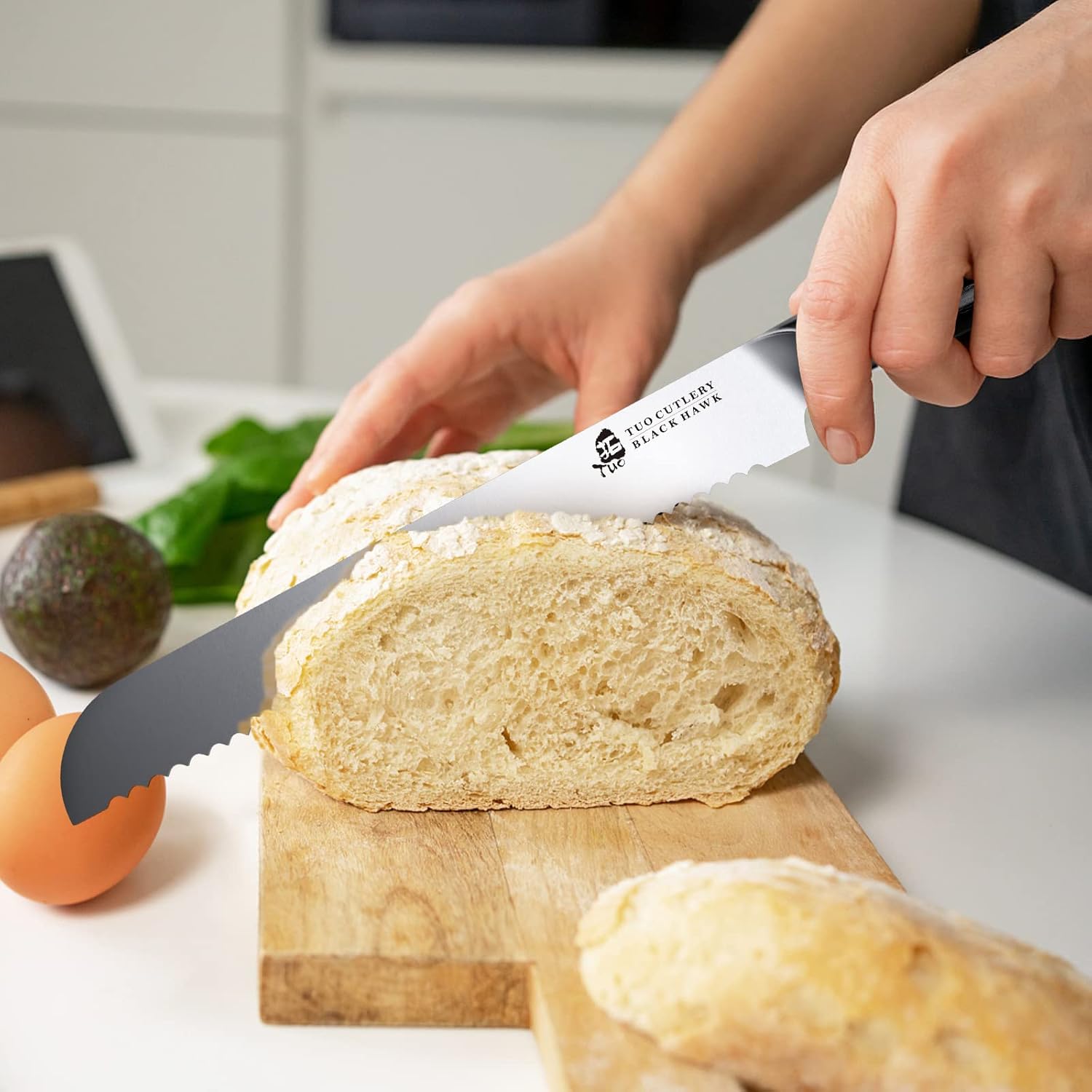 TUO Bread Knife, 9 inch Serrated Bread Cutting Knife, Multifunction Design for Sourdough Fruit, German High Carbon Stainless Steel with Full Tang Handle-Black Hawk Series - Image 5