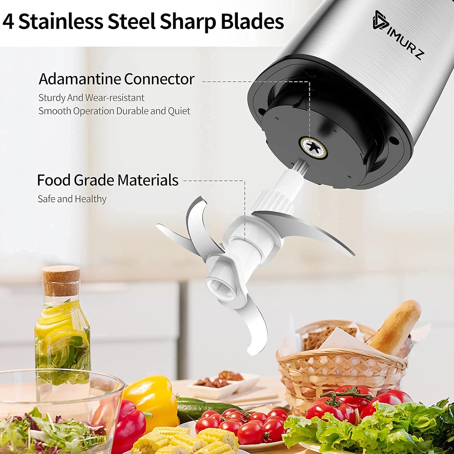 Mini Chopper Electric Food Processor with 2 Litre Stainless Steel Bowl, 2 Speeds, 4 Bi-Level Blades,500W, Silver - Image 5