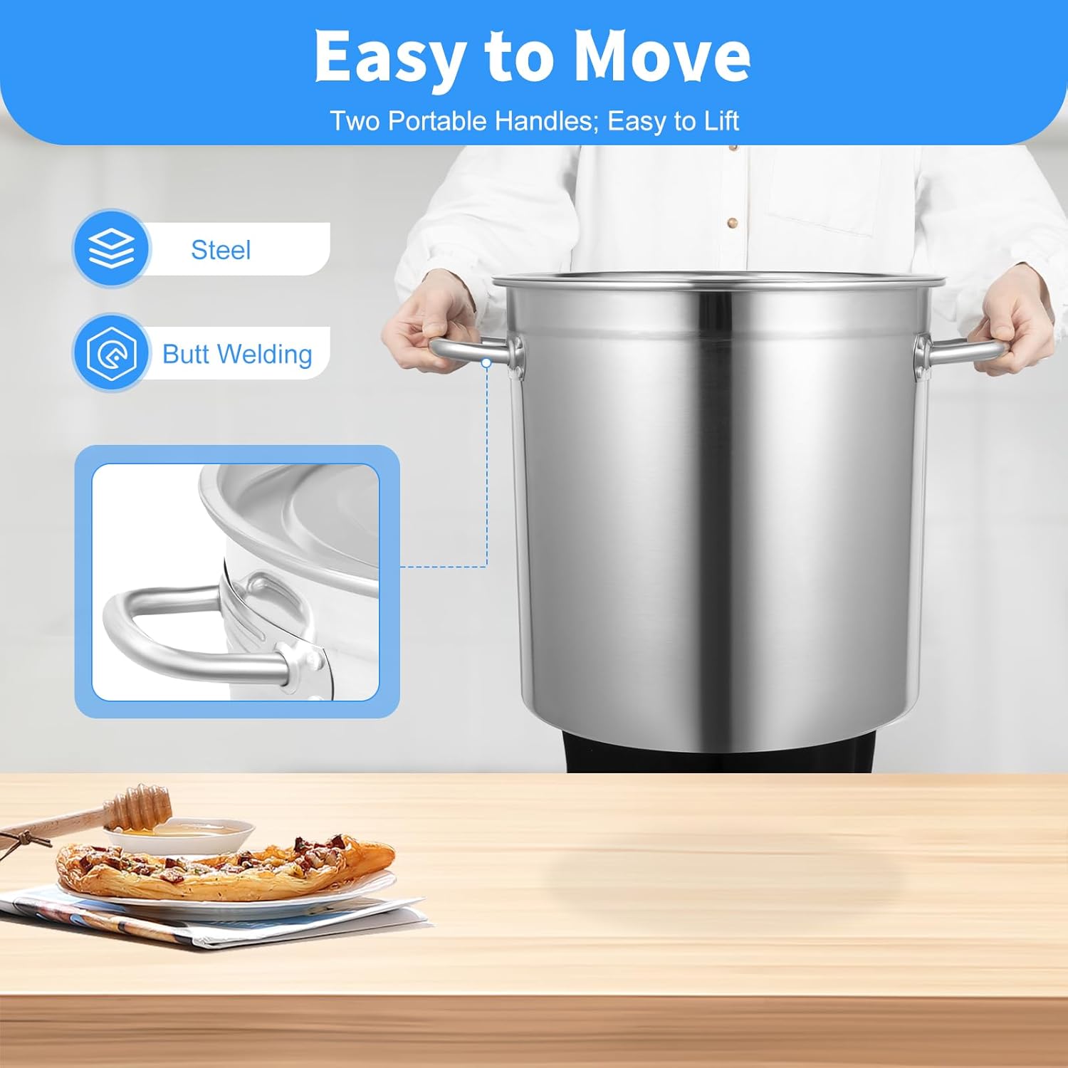 Stainless Steel Stockpot, Deep Soup Pot with Lid, 47 * 36cm Big Pot for Cooking Stock Pot 35L Commercial Grade Stock Pot, Cookware Sauce Pot for in Hotels, Restaurants, Kitchens - Image 5