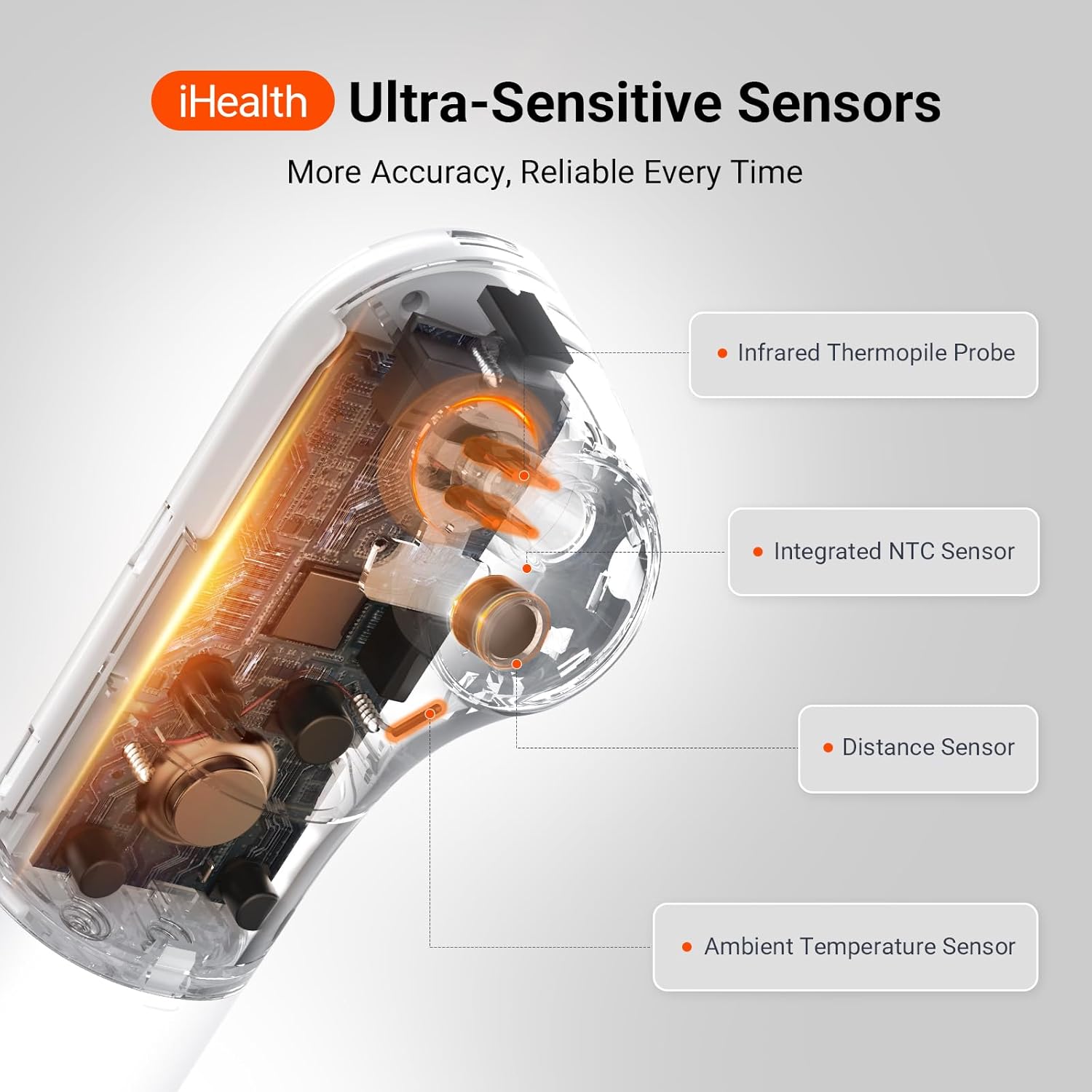 iHealth No-Touch Forehead Thermometer, Digital Infrared Thermometer for Adults and Kids, Touchless Baby Thermometer with 3 Ultra-Sensitive Sensors(PT3) - Image 3