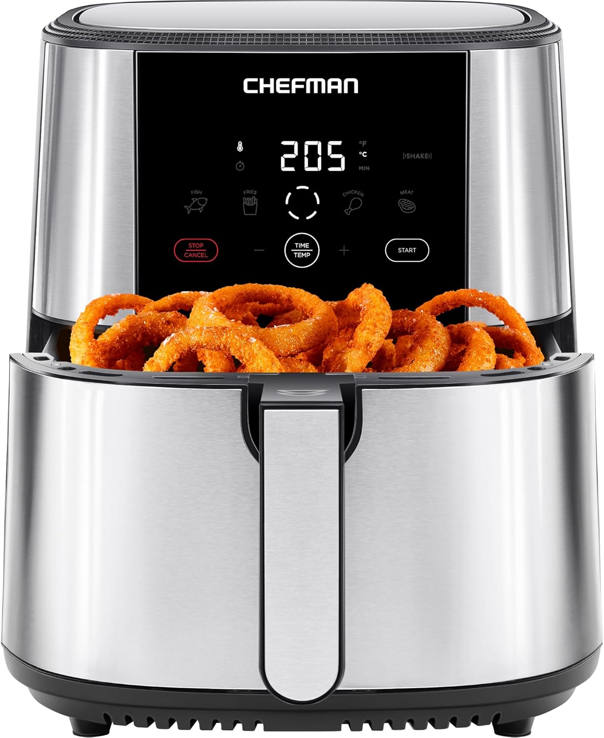 Chefman TurboFry® Touch Air Fryer, XL 7.5 Litre Family Size, 1800W Power, 4 Presets, Uses No Oil, Nonstick Dishwasher-Safe Parts, Automatic Shutoff, Stainless Steel, Uk