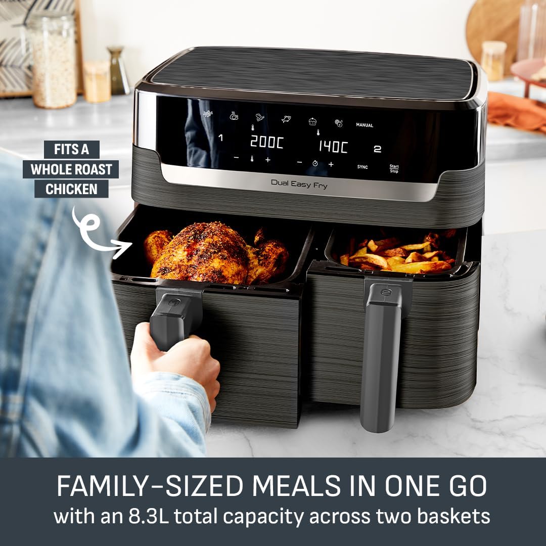 Tefal Easy Fry Dual Zone Digital Air Fryer, 2 Drawers, 8.3L, 8in1, Air Fry, Extra Crisp, Roast, Bake, Reheat, Dehydrate, 6 Portions, Non-Stick, Dishwasher Safe Baskets, Coal Grey - EY901HG0 - Image 5