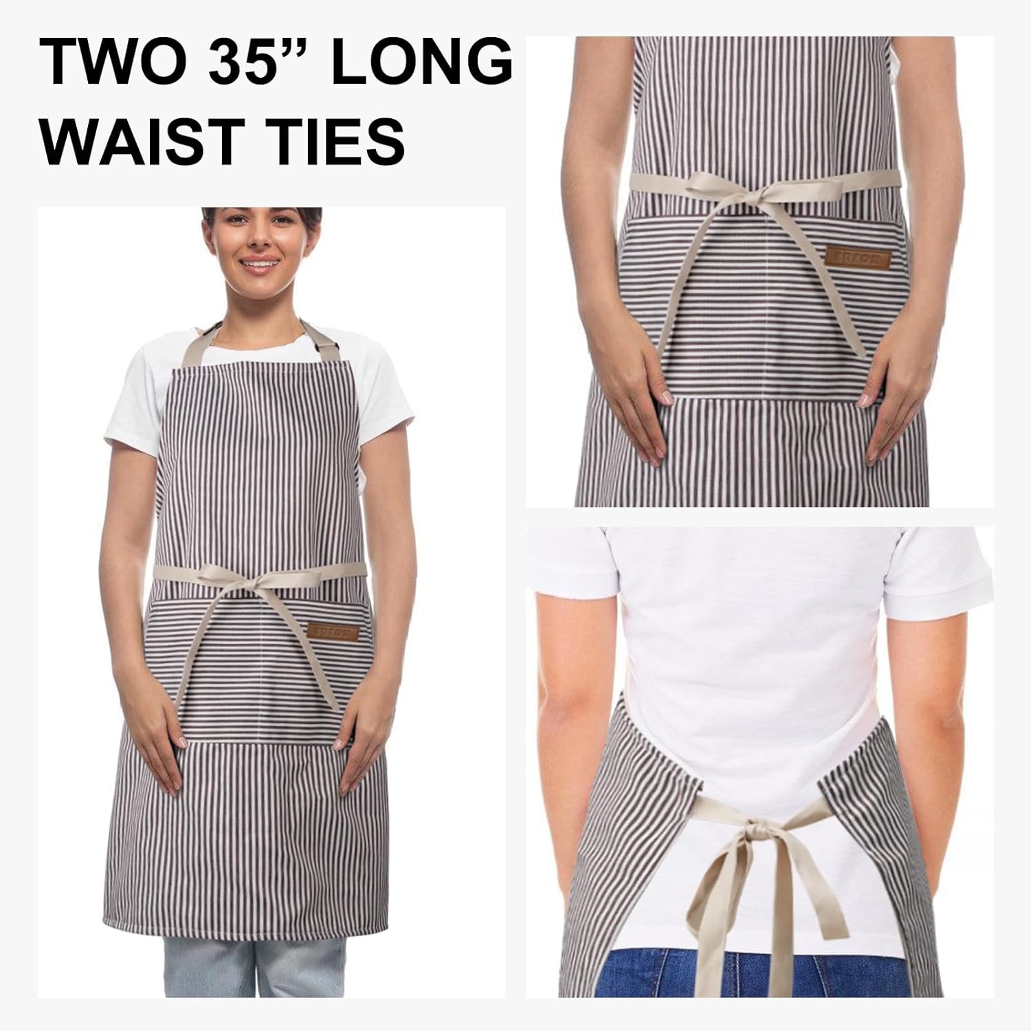 DILLMAN Kitchen Cooking Adjustable Aprons - Men Women Bib Soft Chef Stripes Apron with 2 Pockets - Image 3
