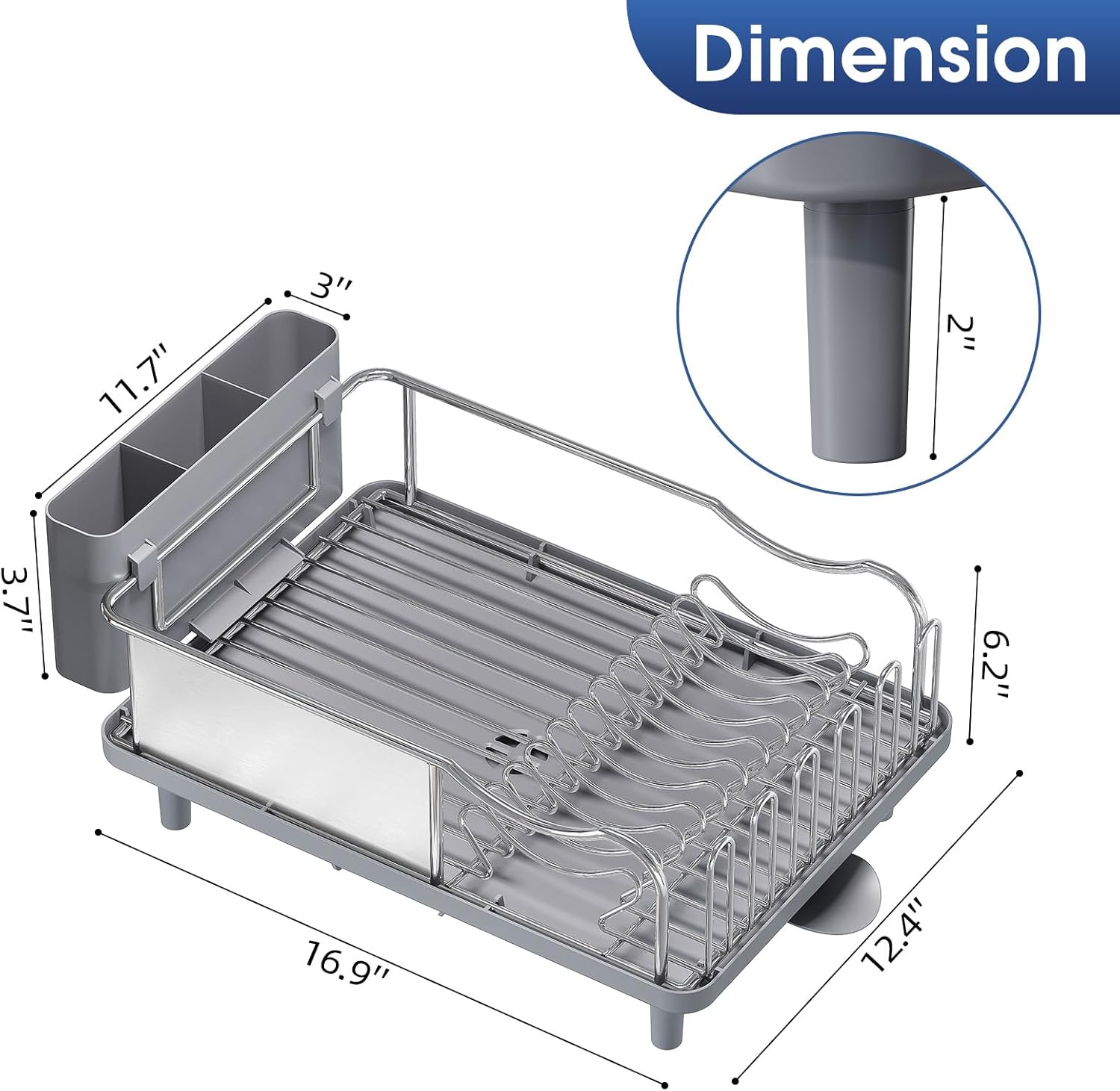 Dish Drainer Rack, Stainless Steel Dish Rack, Draining Board Rack with Anti-Rust Frame, Optional 2 Direction Spout Sink Drain Board Design, Removable Large Utensil Holder for Kitchen, Grey - Image 6