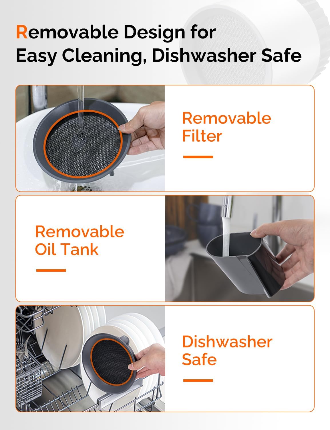 Portable Kitchen Range Hood – Quiet 3-Speed Countertop Exhaust Fan with Dual Carbon Filters, Large Oil Cup, Easy-Clean & Detachable Design, Perfect for Apartments, Dorms & RVs, White - Image 6