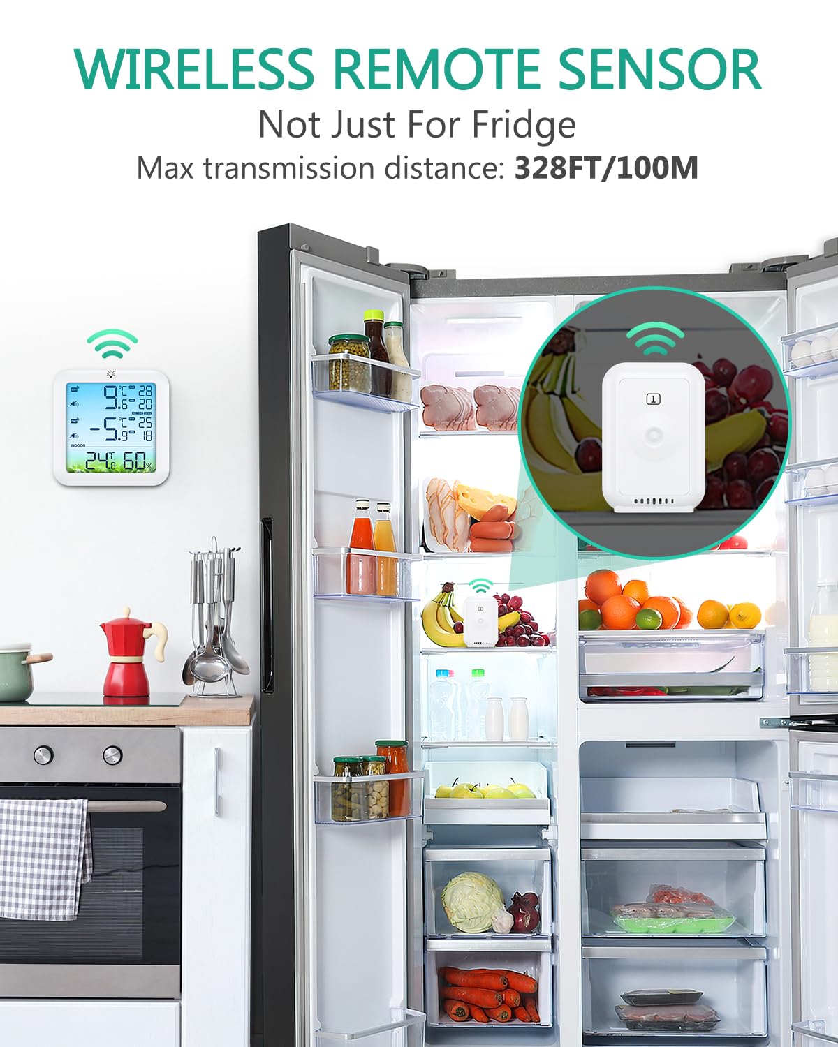 ORIA Wireless Fridge Thermometer, Digital Refrigerator Thermometer with 2 Sensors, Color Display, Max/Min Values, Alarm, USB/Battery Powered Freezer Temperature Sensor for Home - Image 5