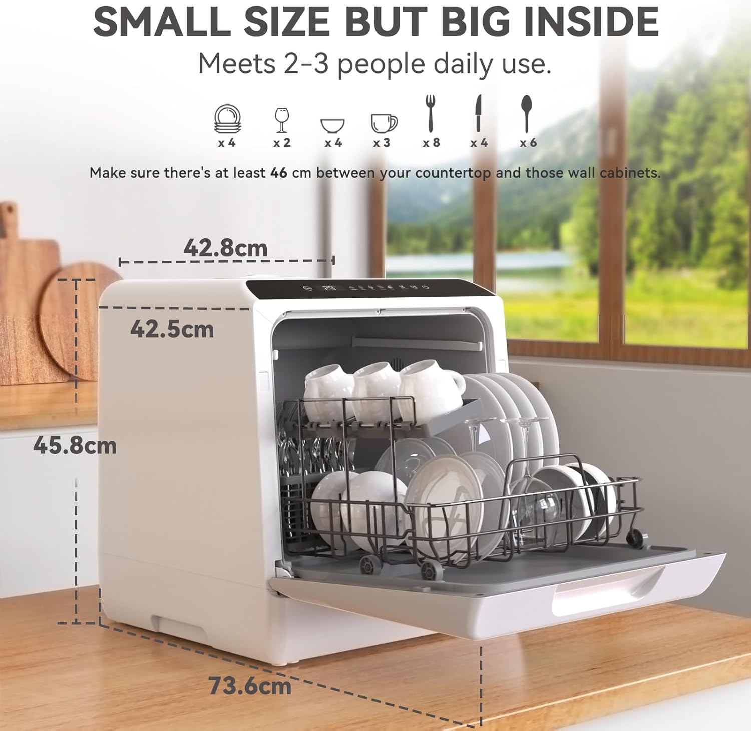 Hermitlux Table Top Dishwasher for 5 Place Settings (5L Tank), Countertop Dishwasher with 6 Programmes Including 360° Spray Arms | Hot - Air Drying | Energy Class D | No Installation - Image 2