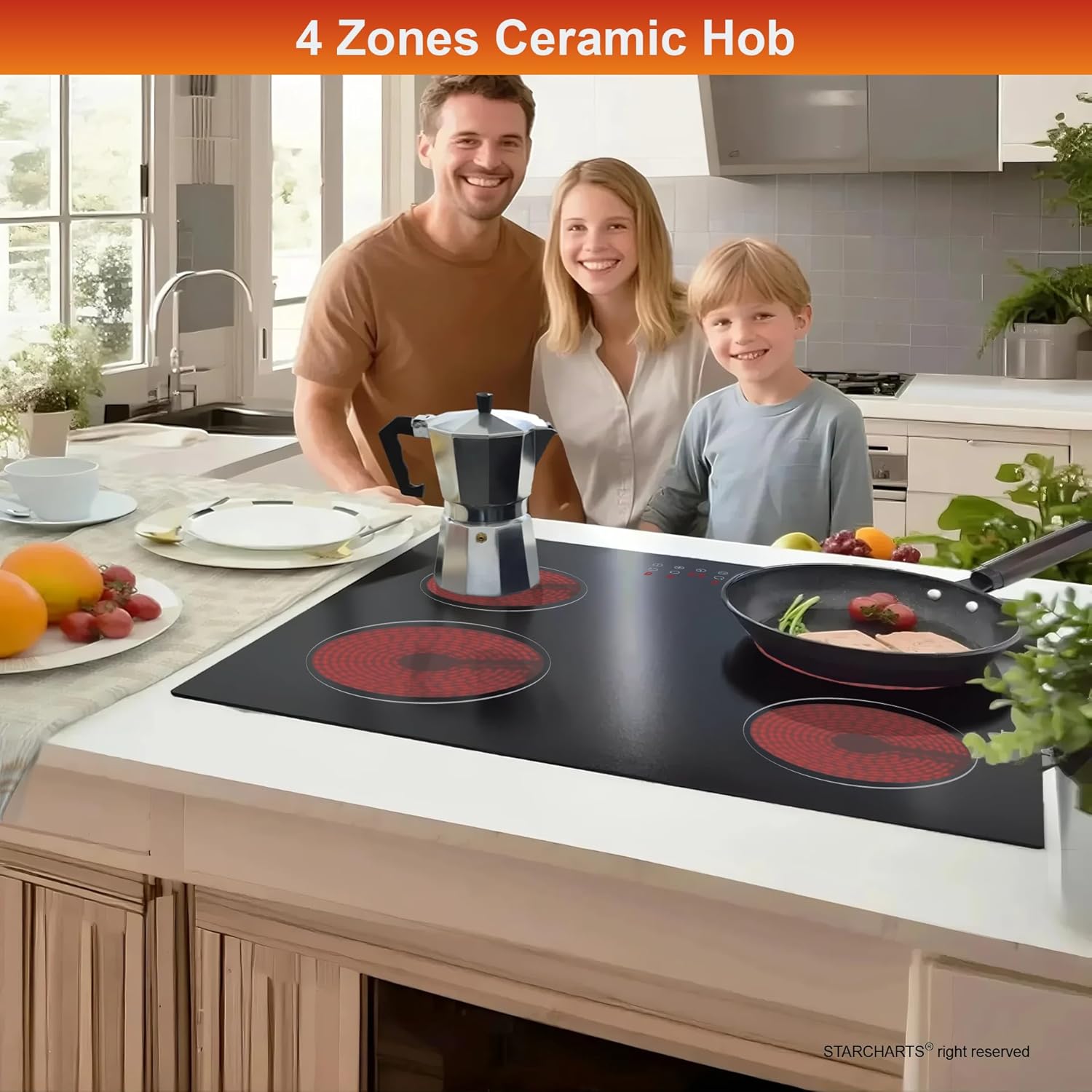 Built-in Ceramic Hob 4 Burners, STARCHARTS Electric Hob, 4 Zones Cooktops with Total Power 6000W, Timer, Child Lock, Black Glass - Image 3