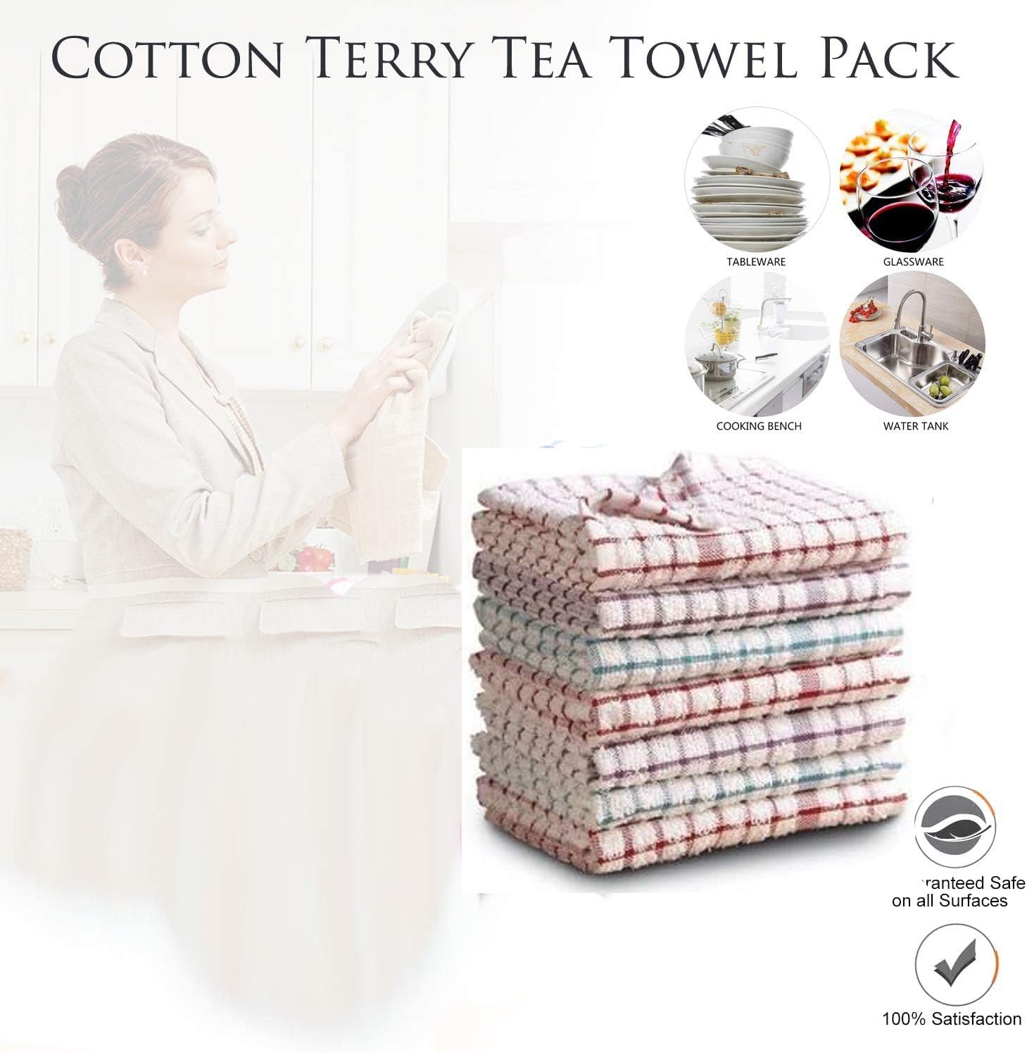 Kitchen Terry Tea Towel 100% Pure Cotton Absorbent Long Lasting Soft Touch Dish Towels, Tea Towels, Bar Towels (Pack of 4) - Image 5