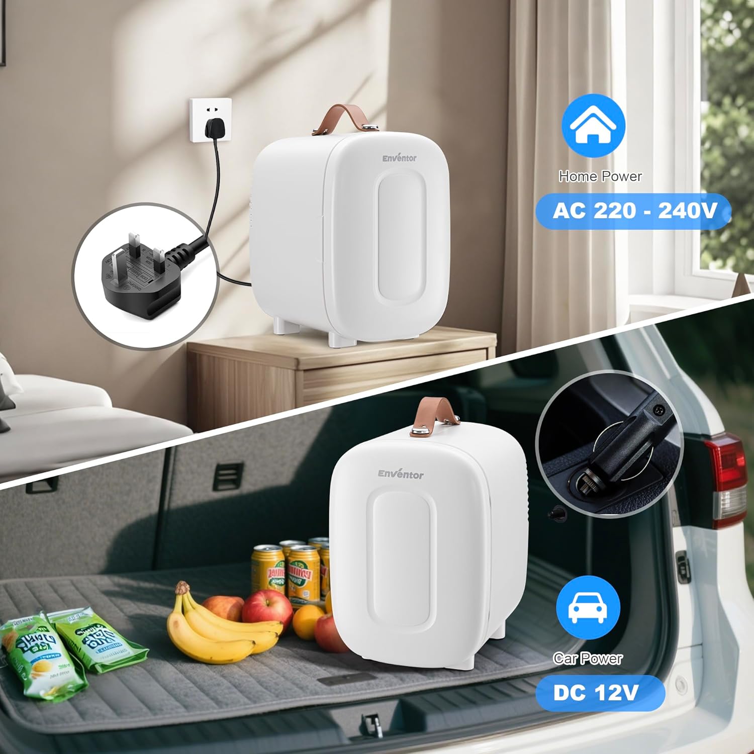 Enventor Mini Fridge 4 Litre/ 6 Can, AC+12V DC Power, Portable Cooler & Warmer, Small Fridge for Bedrooms, Car, Skincare, Fruit and Drinks, White - Image 6