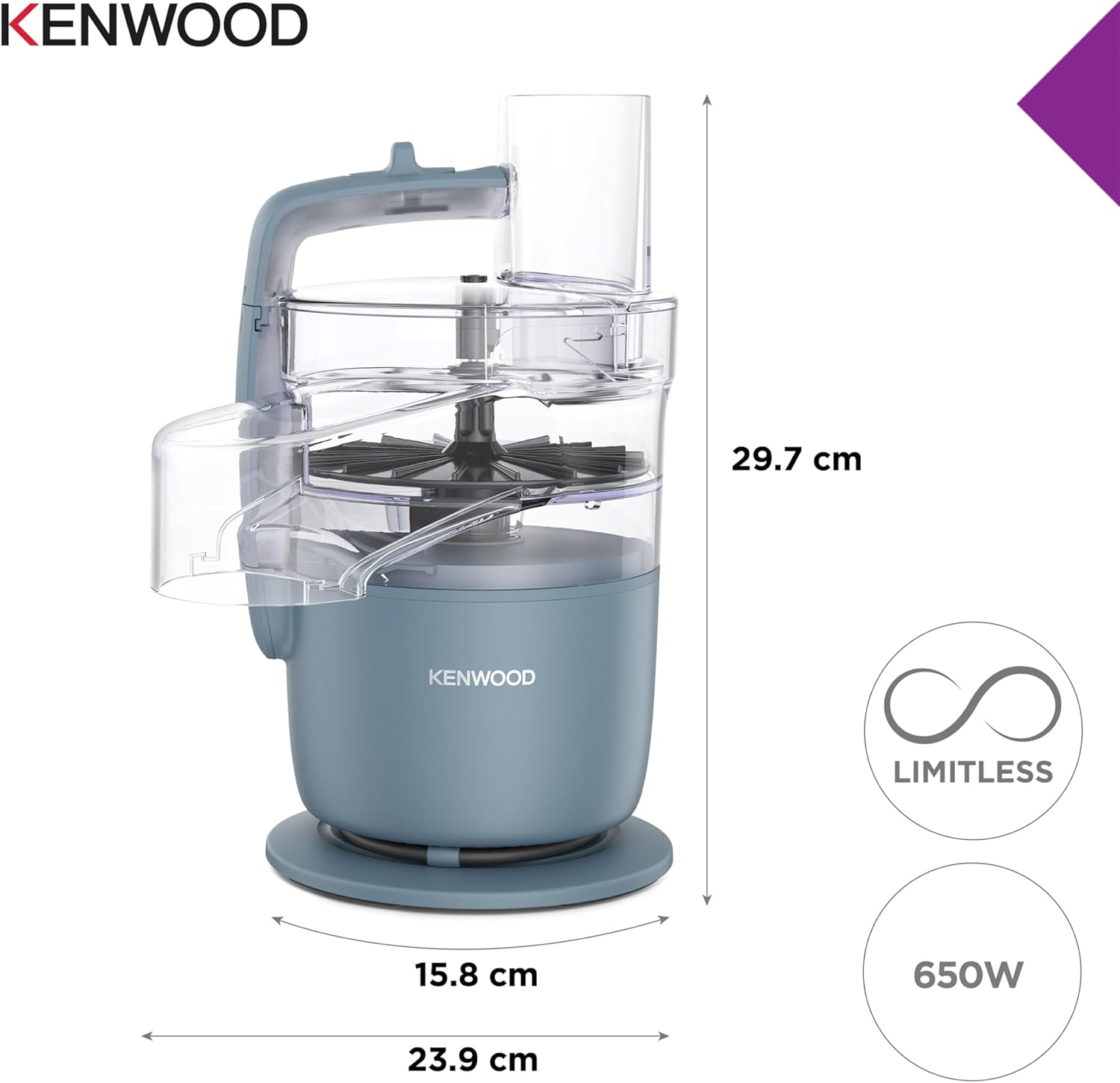 Kenwood, MultiPro Go FDP22.130GY, Food Processor, for Chopping, Slicing, Grating, Pureeing and Kneading Dough, with Express Serve, 1.3L Bowl, Knife blade, 4mm Slicing/Grating Disk, 650 Watts, Grey - Image 5