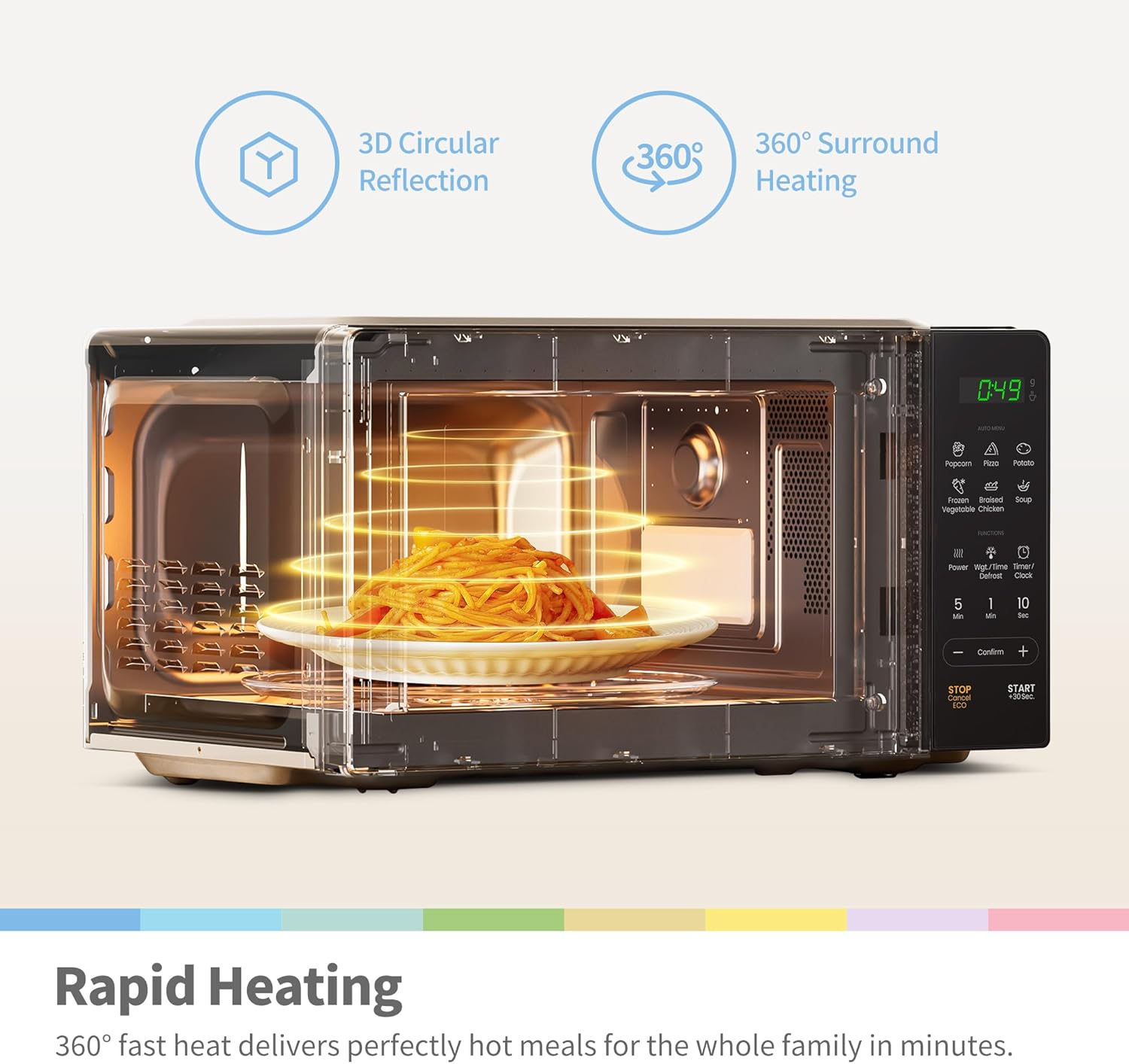 COMFEE' 20L Digital Microwave Oven, 700W Compact Countertop Microwave with Inverter, 6 Auto Menus, Multi-Stage Cooking, ECO Mode, Express Cook, Black - CMO-EM202NF(BK) - Image 8