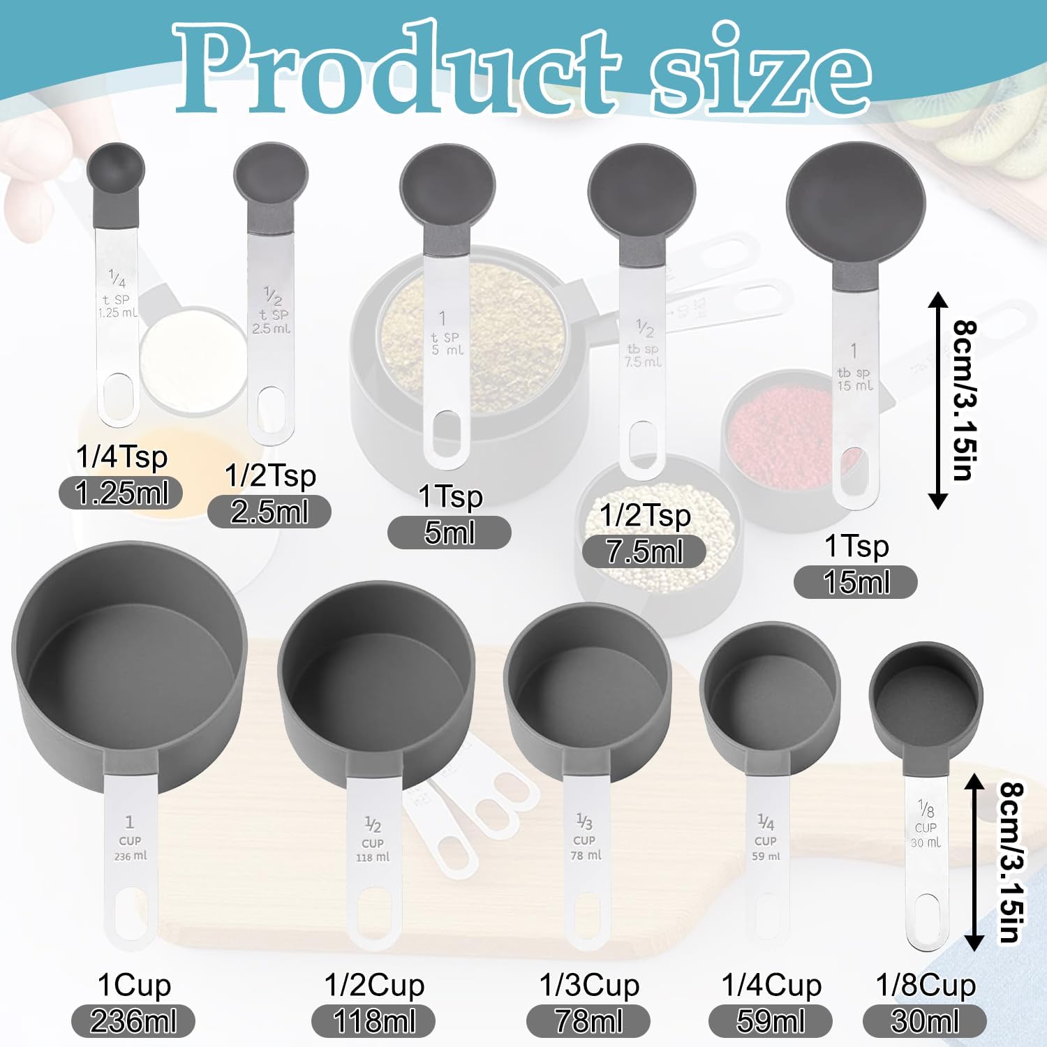 10PCS Measuring Cups and Spoons Set – Stackable, Engraved Measurements – Kitchen Cooking Tools for Dry & Liquid Ingredients – Baking Measuring Spoon Set – Dishwasher Safe - Image 2