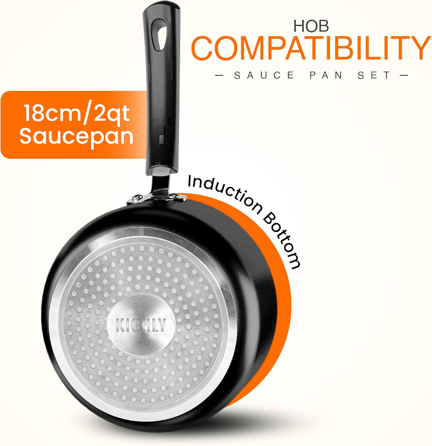 KICHLY 18 cm, 2Ltr Nonstick Saucepan with Glass Lid, Multipurpose Induction Pot for Home, Kitchen or Restaurant, Milk Pan, 18cm, 2L, Induction, Black, 1 Piece - Image 4