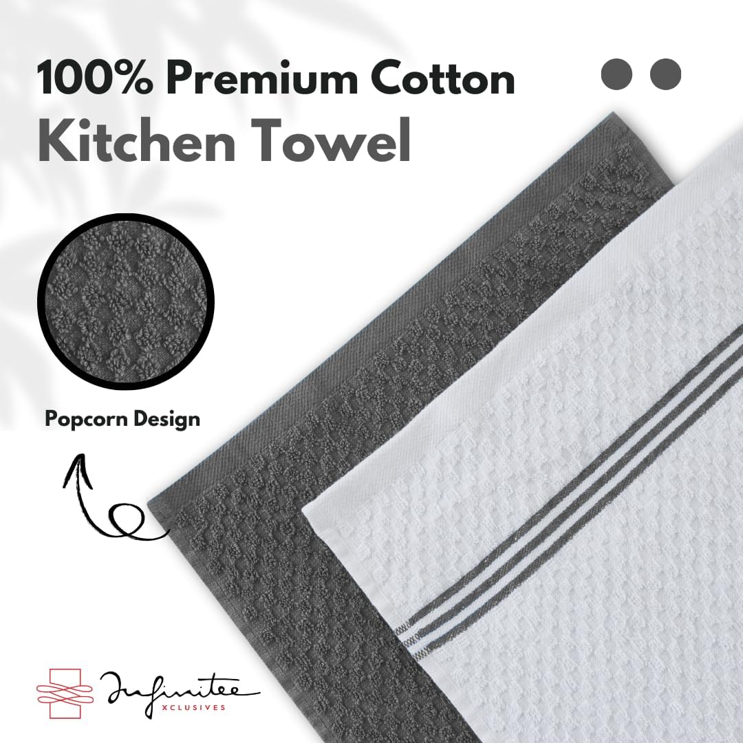 Infinitee Xclusives Premium Terry Tea Towels | Pack of 6 | 100% Cotton | 38 x 64 cm | Ultra Soft & Highly Absorbent | Dish Towels for Kitchen, Bar & Daily Household Cleaning Use | Grey - Image 9