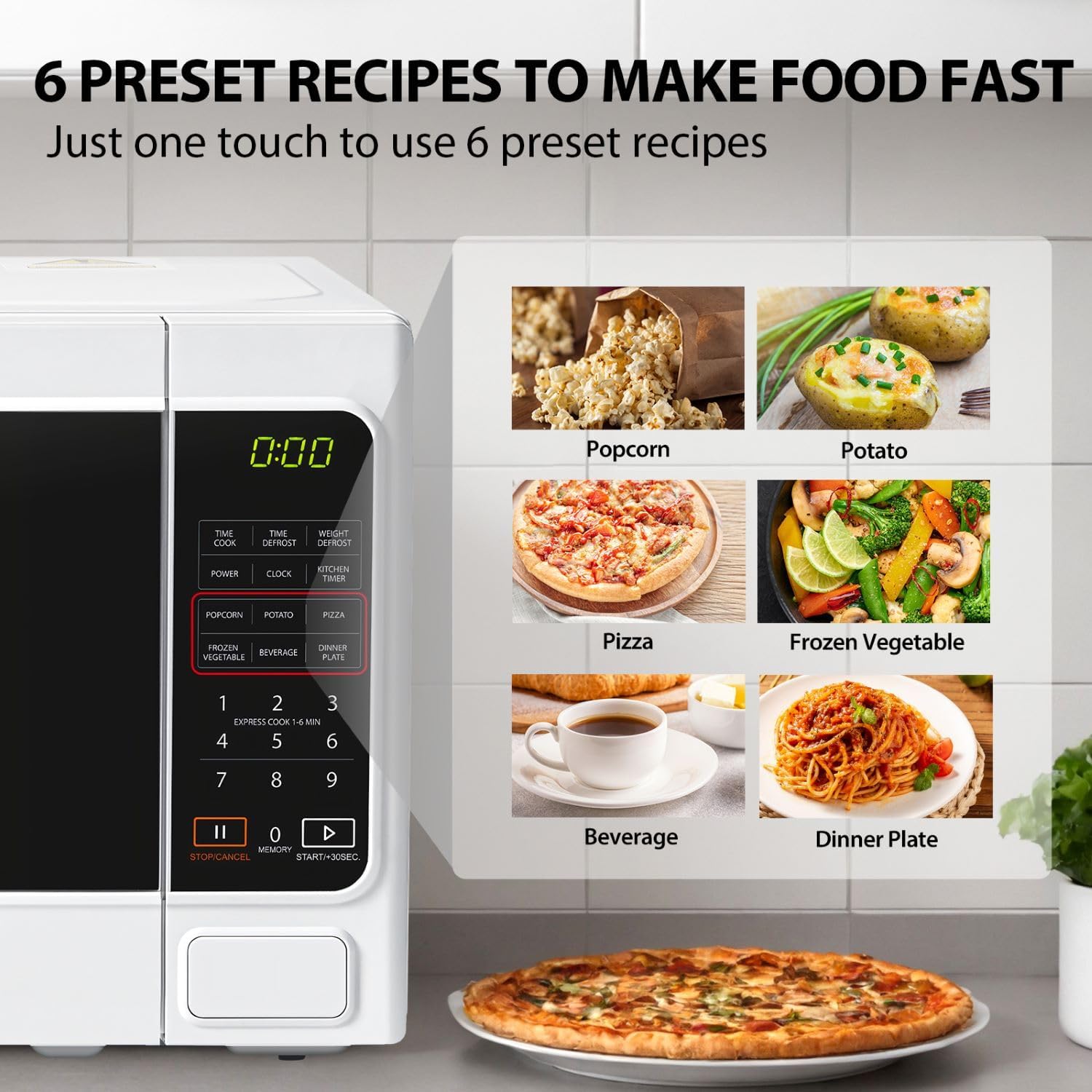 TOSHIBA 20 Liter 800W Digital Solo Small Microwave With 11 Power Levels, One-touch Express Cook with 6 Preset Recipe, Defrost, Digital Display, Perfect for 9'' pizza, Easy Clean, White- MM-EM20P(WH) - Image 4