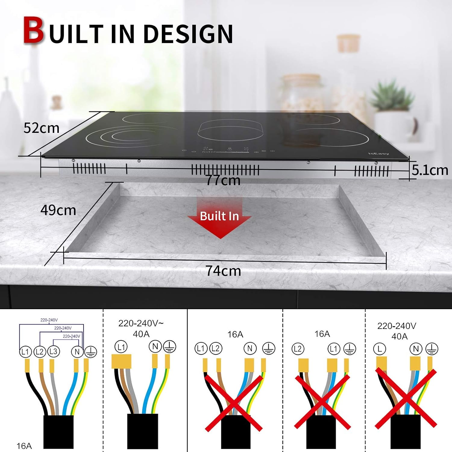 Ceramic Hob, 77cm, 8600W Built-in Electric Glass Ceramic Cooktop, IsEasy Built-in, Black Glass with 5 Cooking Zones, Touch Control, Child-safety Lock&Timer - Image 7