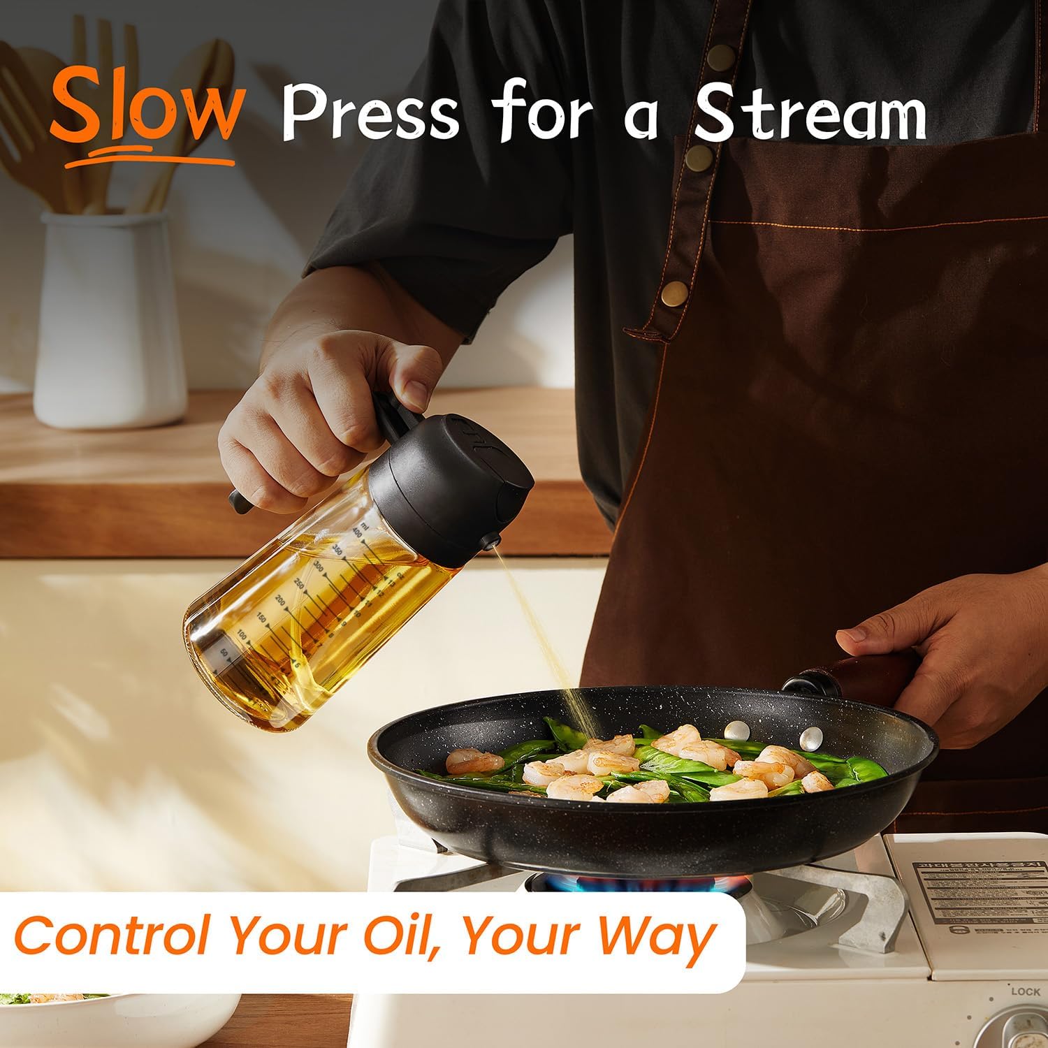 TrendPlain 16oz Olive Oil Spray Bottle - 2 in 1 Olive Oil Dispenser Bottle for Kitchen Accessories - Kitchen Gadgets, For Air Fryer (Black) - Image 3