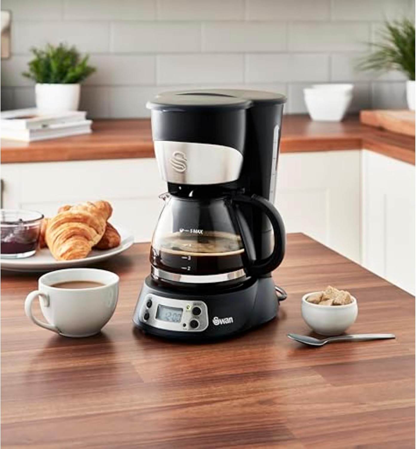 Swan SK13130N Programmable Coffee Maker with Keep Warm Function, LCD Timer, 750ml, 700W, Black - Image 2