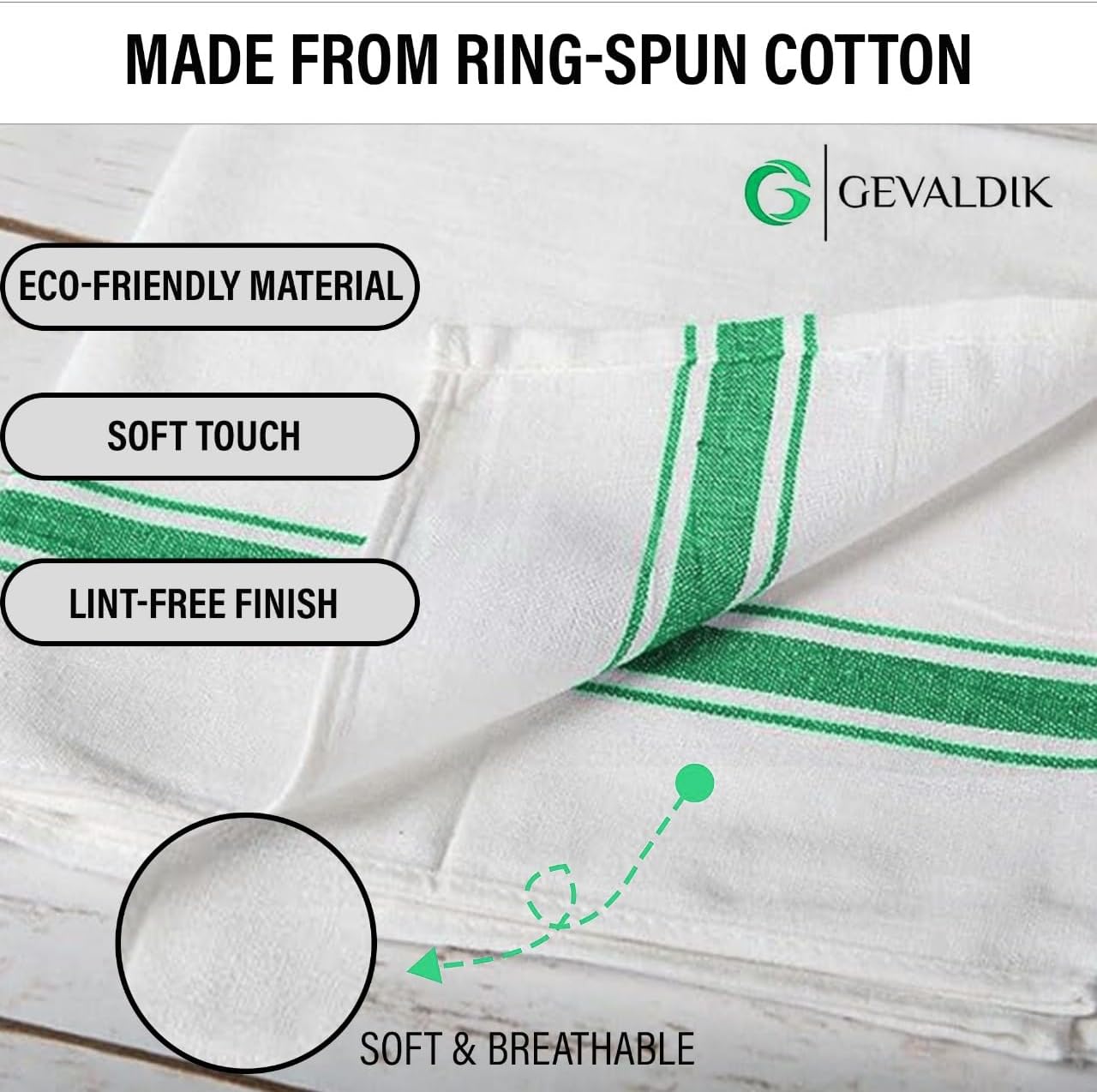 Pack of 12 Kitchen Towel's–100% Cotton, Large 20” x 30” (50cm x 76cm) Dish Towels - Ultra Absorbent, Durable, Washable Green - Image 4