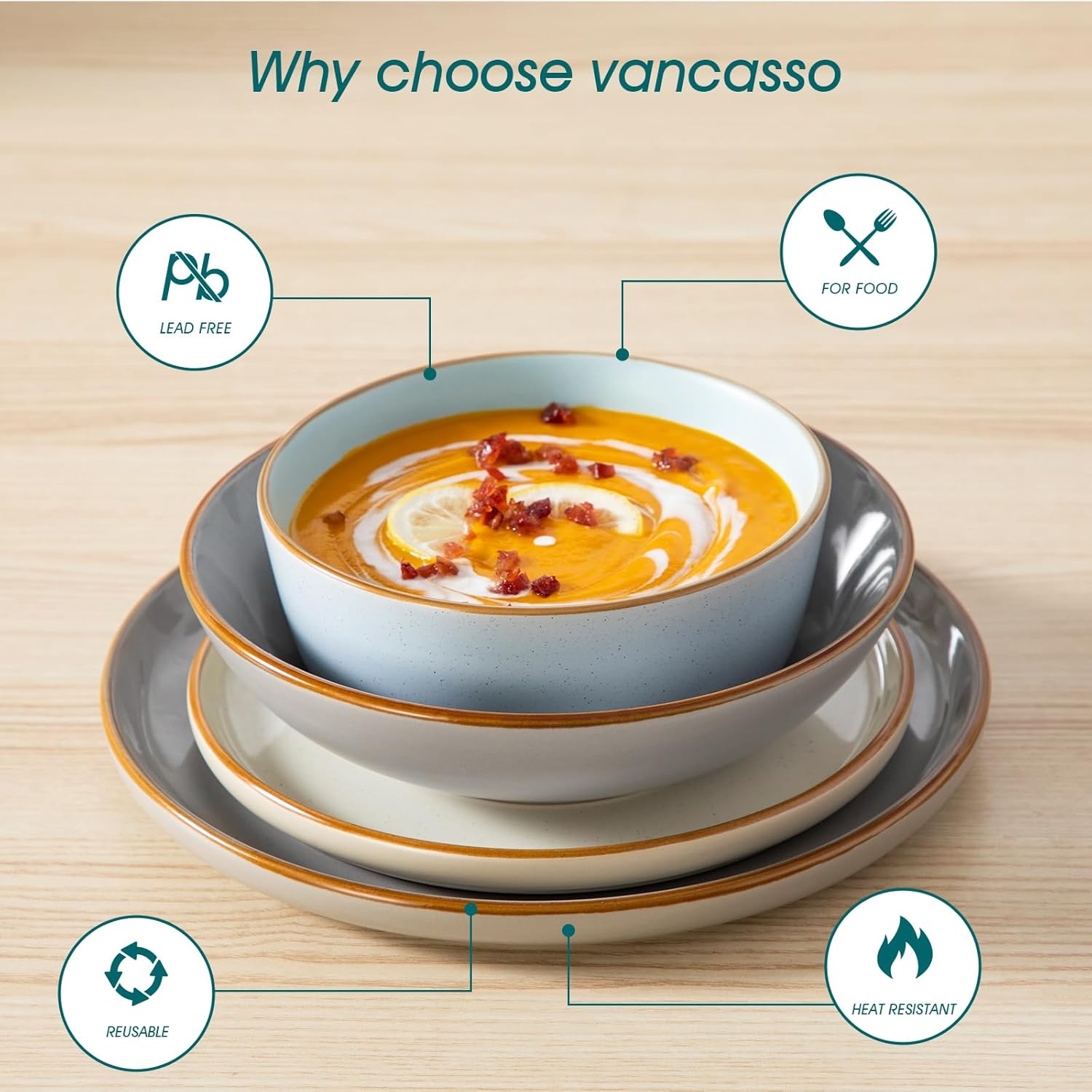 vancasso Reno Stoneware Dinner Set for 6, 24 Pieces Plates and Bowls Set with Dinner Plates, Dessert Plates, Cereal Bowls & Soup Bowls, Speckled Crockery Set in Mixed Colors, Chip & Scratch Resistant - Image 4