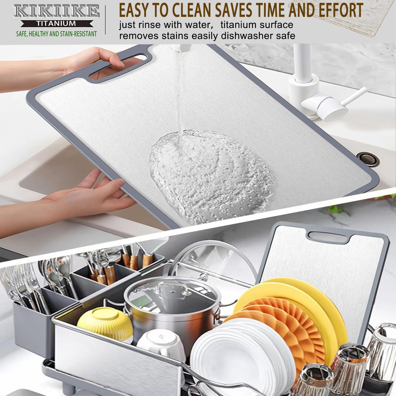 Titanium Chopping Board Double-Sided Non-Slip Silicone Edging Pure Titanium Cutting Boards for Kitchen - Double-Sided Dinner Plate – defrosting Tray ECO-Durable and Easy to Clean (Small) - Image 4