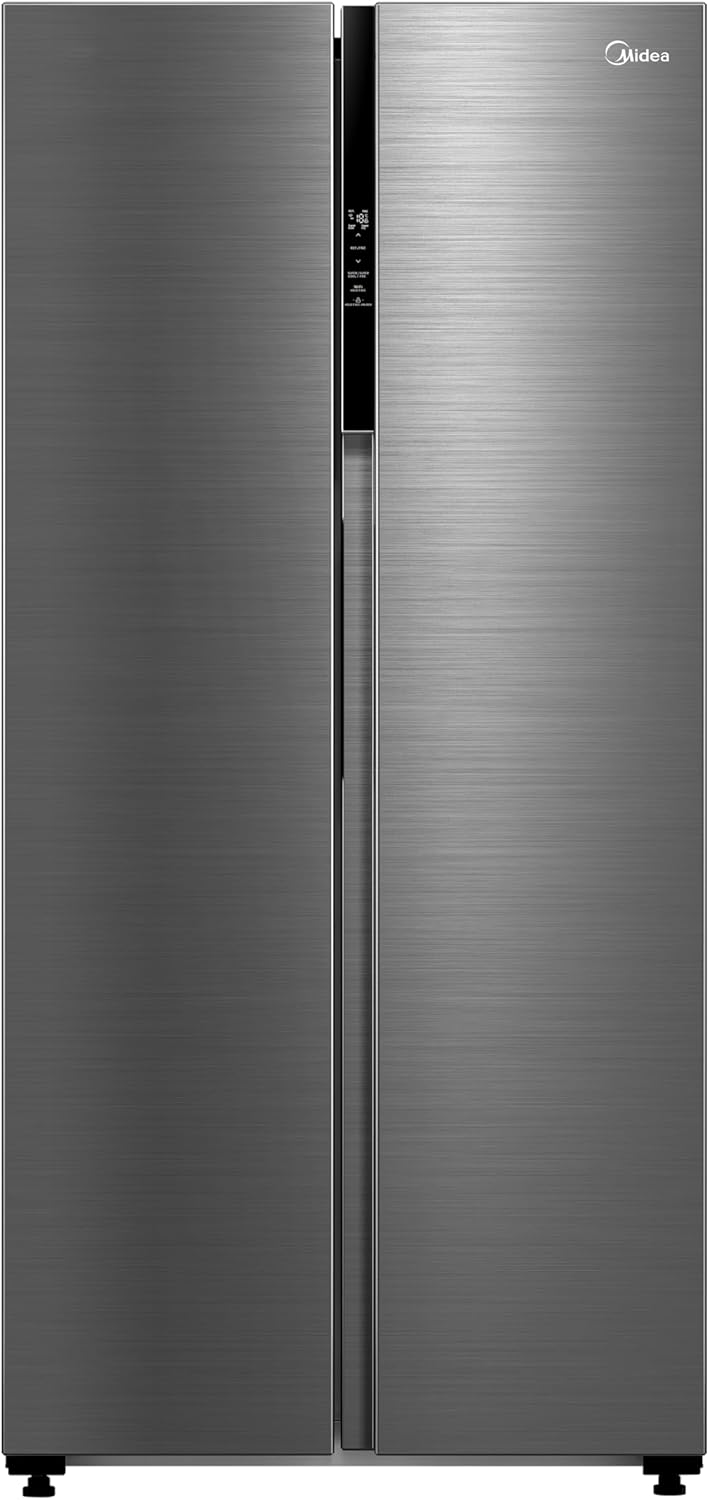 Midea MDRS619FIE46 460L American Side-By-Side Fridge Freezer, Total No Frost, WiFi Smart Control, PlasmaPure Fresh System, 271L Fridge, 189L Freezer, 83.5W x 63.5D x 177.5H cm, Stainless Steel