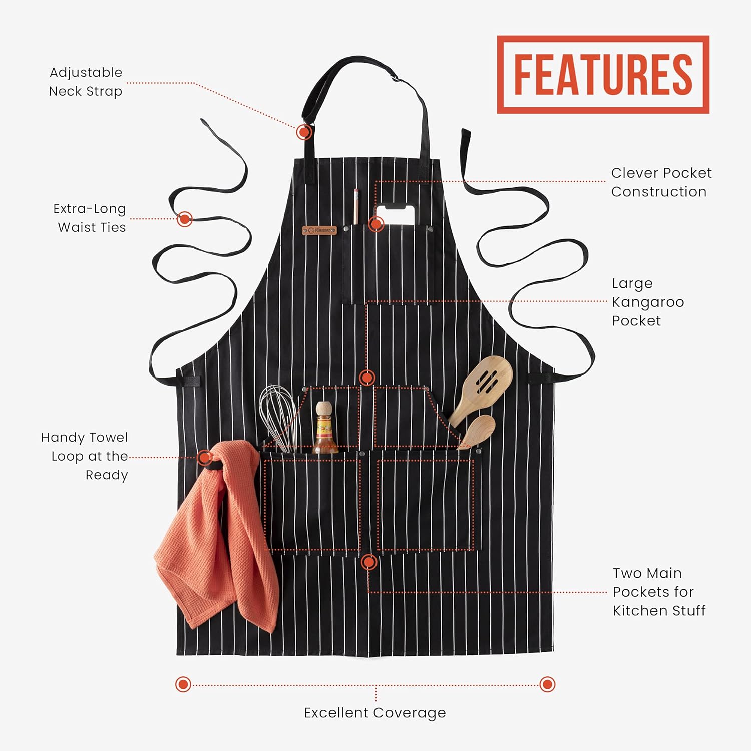 Chef Pomodoro Chef Apron - Top Recommended - Adjustable Pockets, Bibs - Designed for Home, Kitchen, BBQ, Grill Use - Image 2