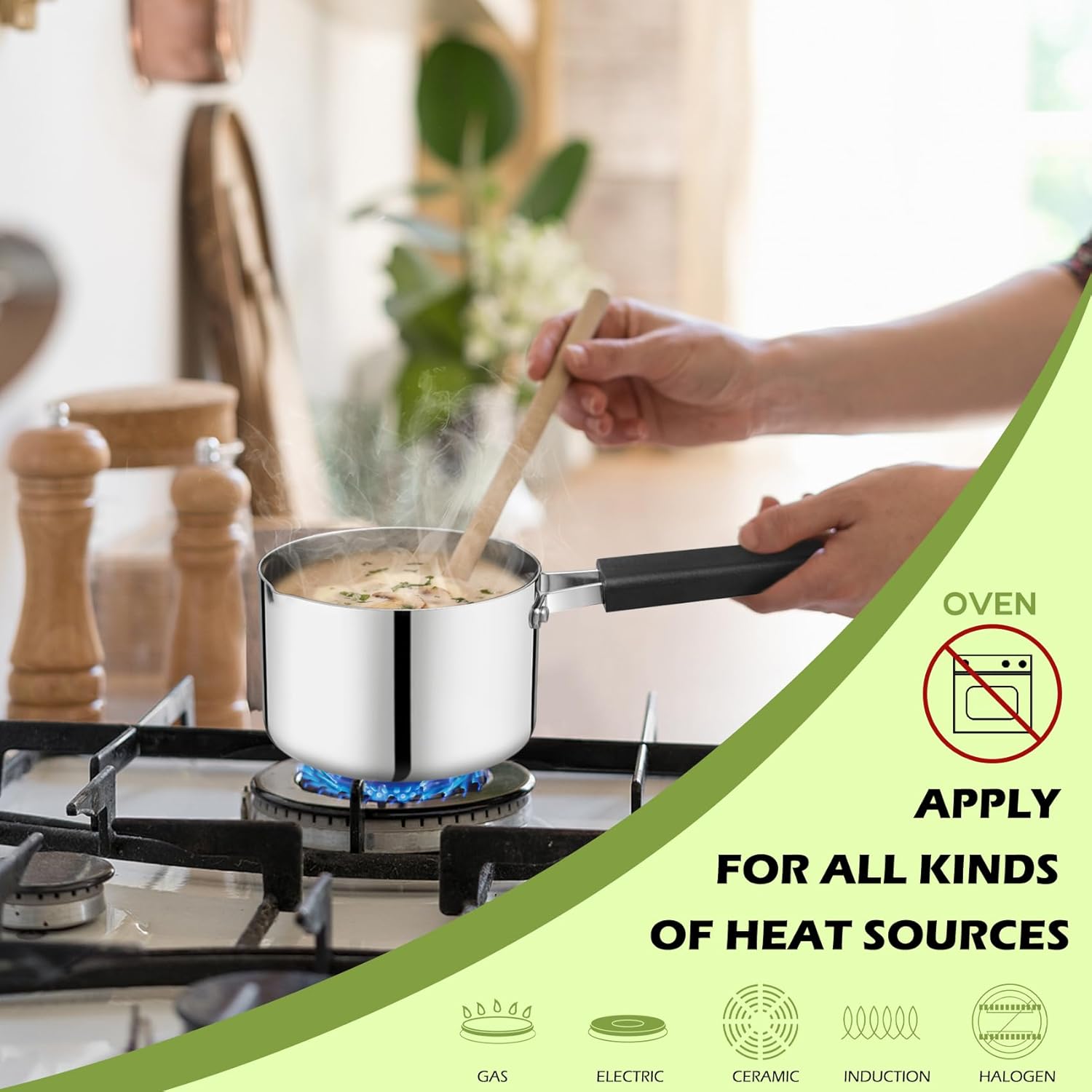 Homikit 14cm Tri-Ply Saucepan, Stainless Steel Milk Cooking Pan with Small Pouring Lips & Glass Lid, Suitable for Induction, Gas & Electric Hobs, Healthy, Mirror Finished & Easy Clean - 1 L - Image 5