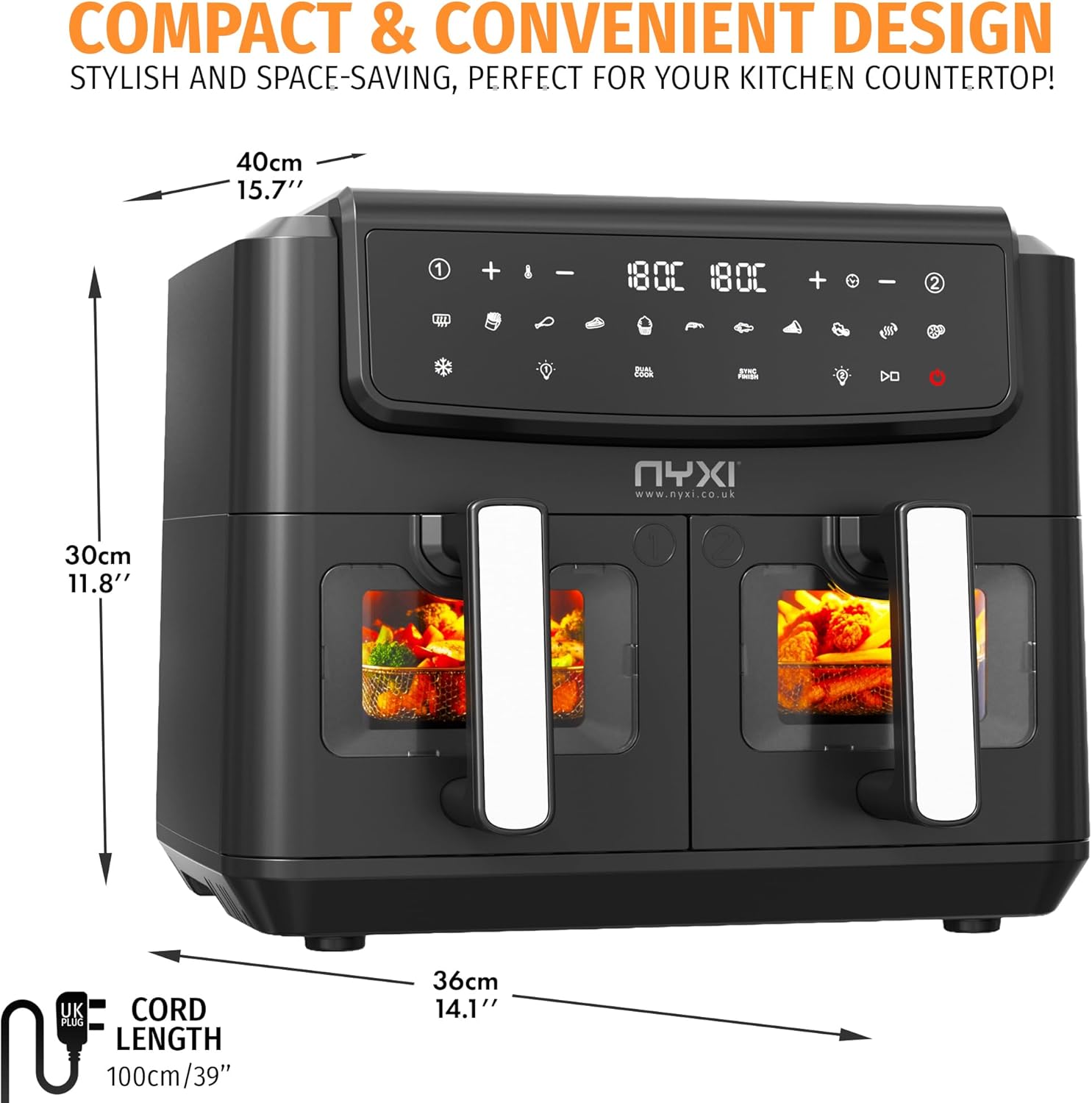 Nyxi Air Fryer 9L Dual Basket (4.5L Each), Visual Window, 13 Cooking Modes, Digital Control, Adjustable Temperature, Timer, Non-Stick Tray, Energy-Saving (Dual Basket, 9 Litre, Model 3867) - Image 4