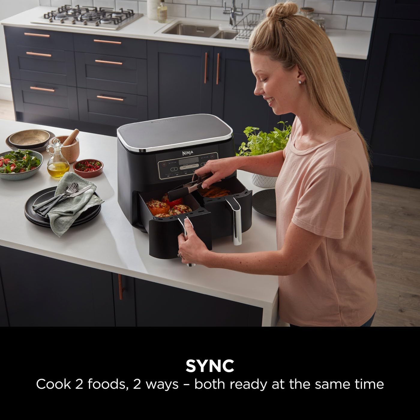 Ninja Foodi Dual Zone Digital Air Fryer, 2 Drawers, 7.6L, 6-in-1, Uses No Oil, Air Fry, Max Crisp, Roast, Bake, Reheat, Dehydrate, Cooks 4-6 Portions, Non-Stick, Dishwasher Safe Baskets, Black AF300UK - Image 8