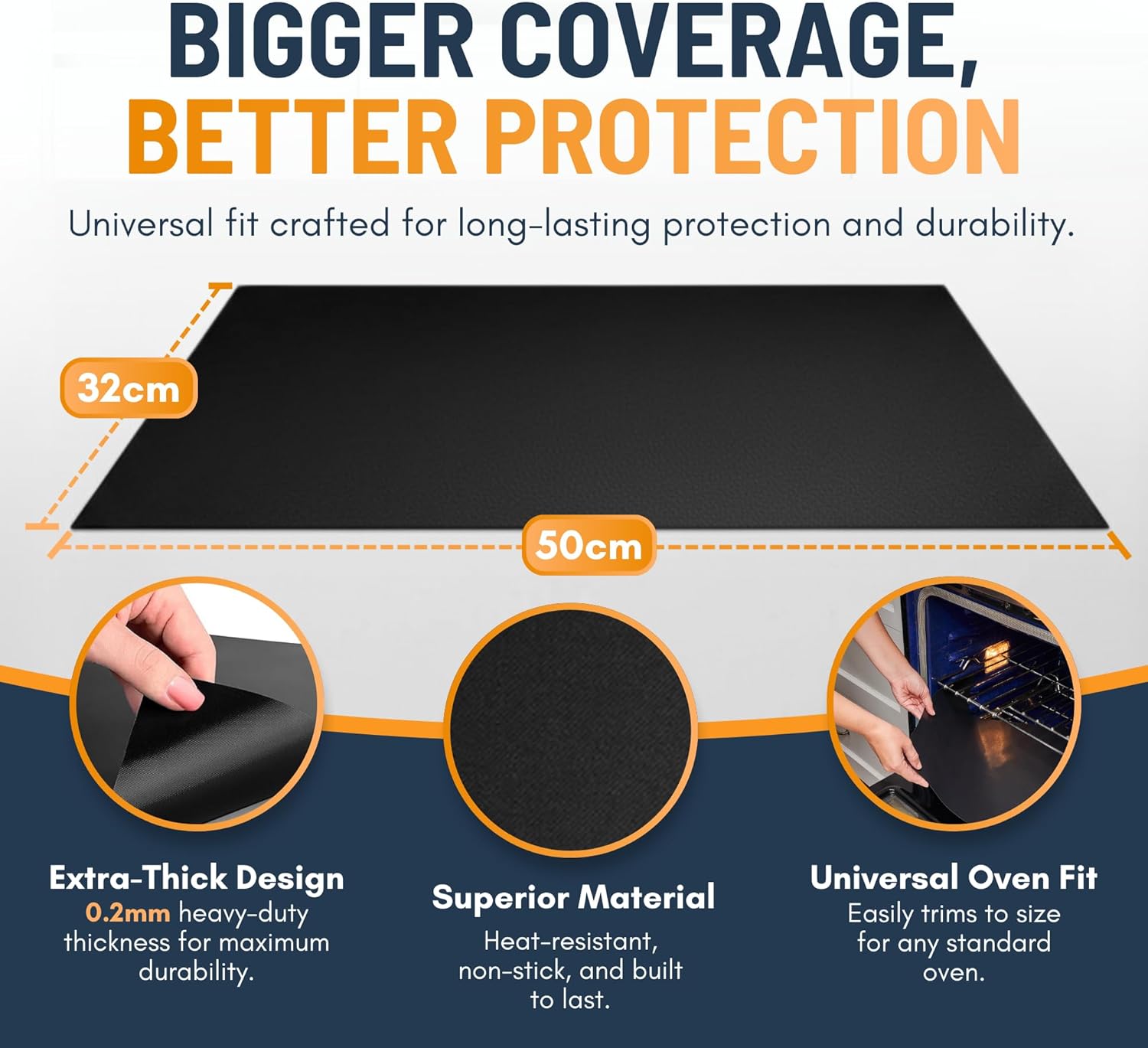 Linda's Essentials Oven Liners for Bottom of Oven (2 Pack) - Universal Non-Stick Liner for Fan Assisted Cooking, 32 x 50 cm Kitchen Essentials, Protector Sheets, Save Time & Clean Easily (Black) - Image 3